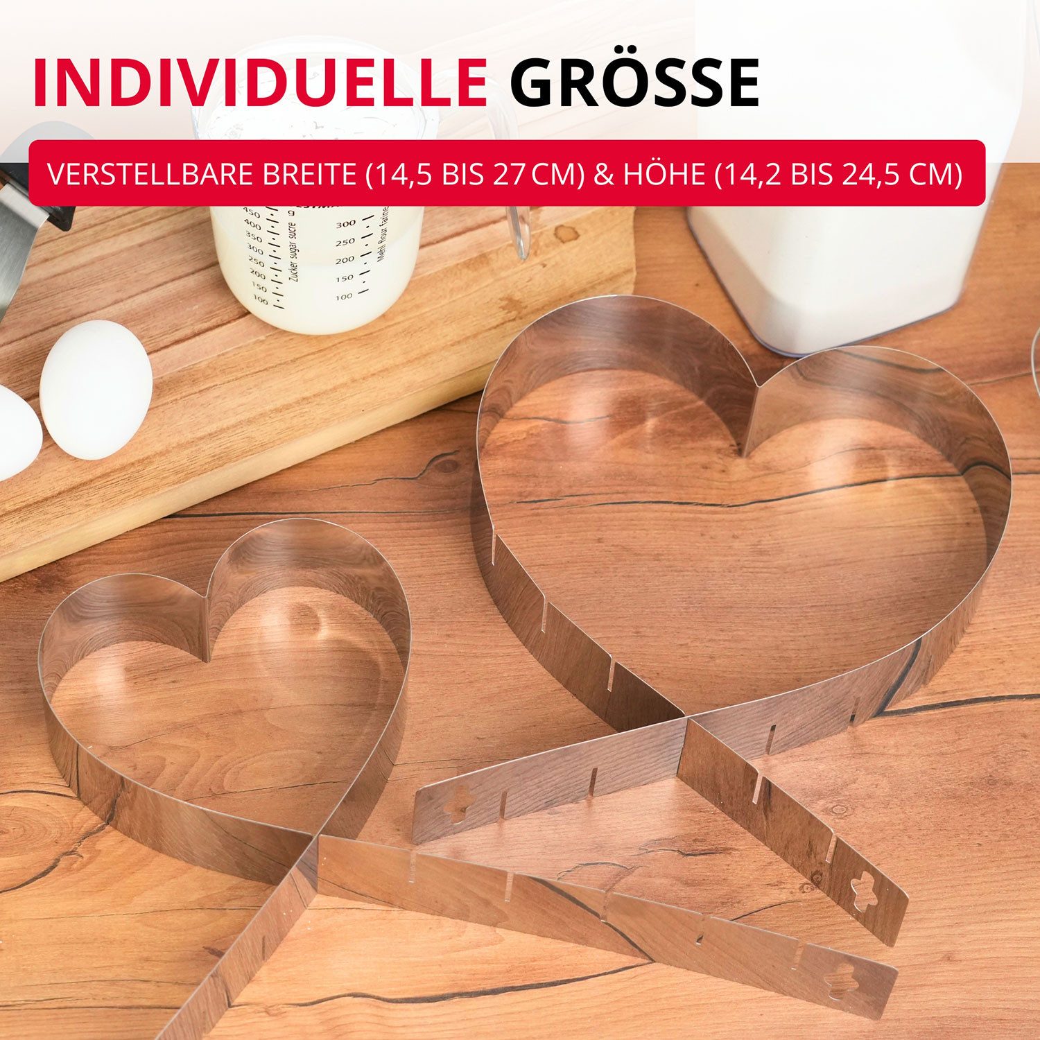 WESTMARK Backform Herzbackform, Variabel verstellbar, Ohne Boden, Rostfreier Edelstahl