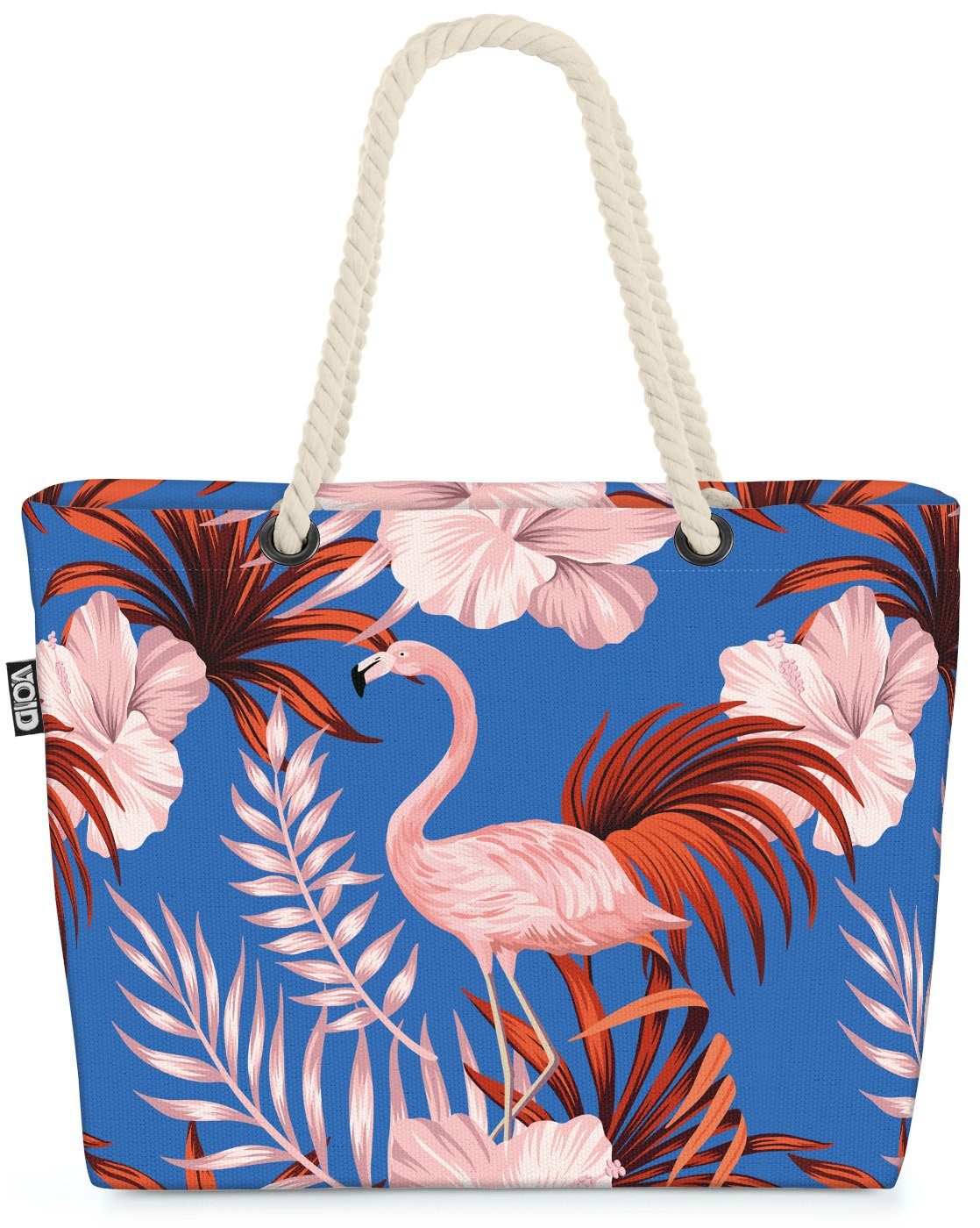 VOID Strandtasche (1-tlg), Vintage Pink Flamingo Hibiskus Beach Bag Tropen-Wald Vogel Strauß Zoo Rosa Blum