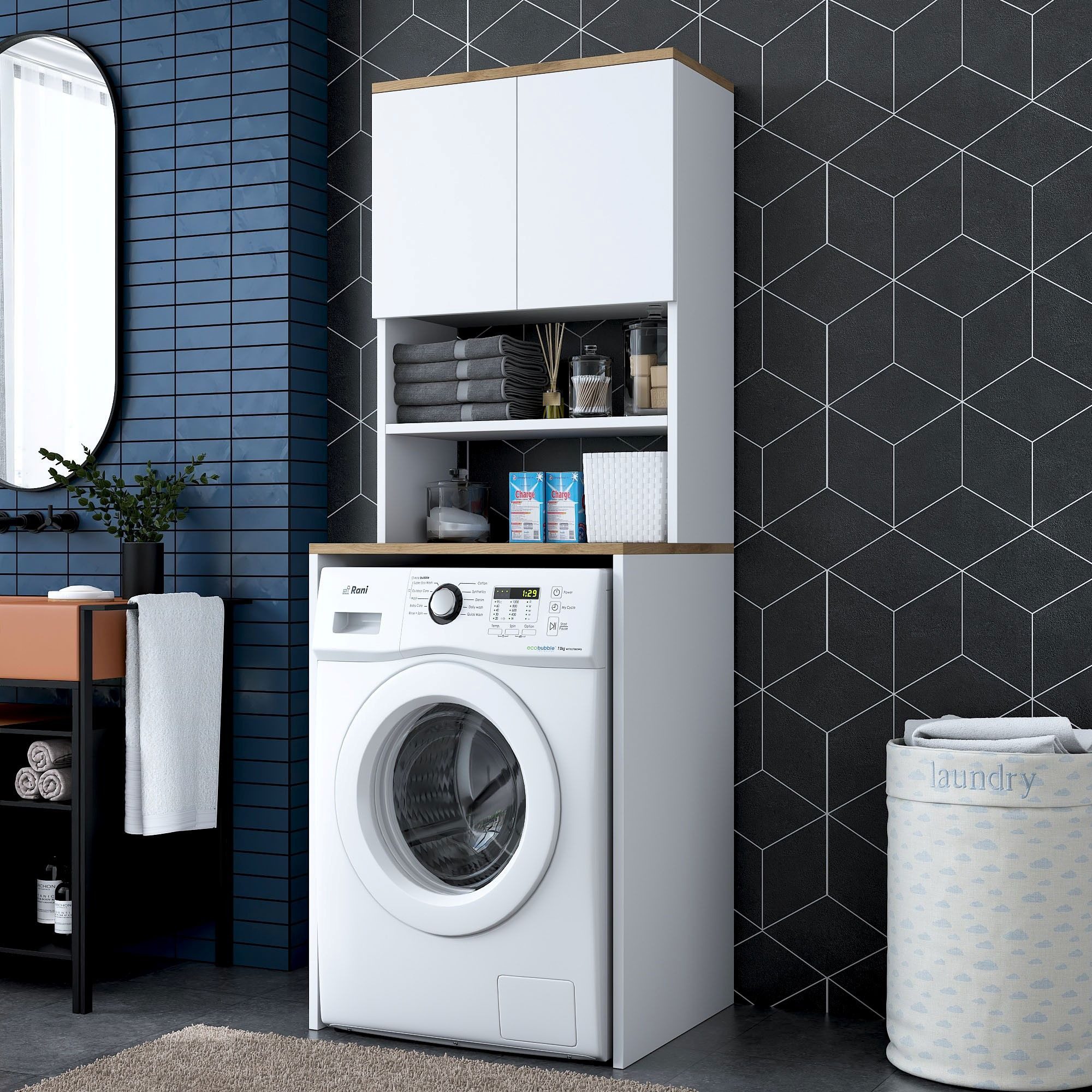Skye Decor Waschmaschinenumbauschrank feuchtigkeitsbeständig, Badschrank Überbau, ideal für Badezimmer (Packung, 1-St., 1er Set) Platzsparend, Badregal