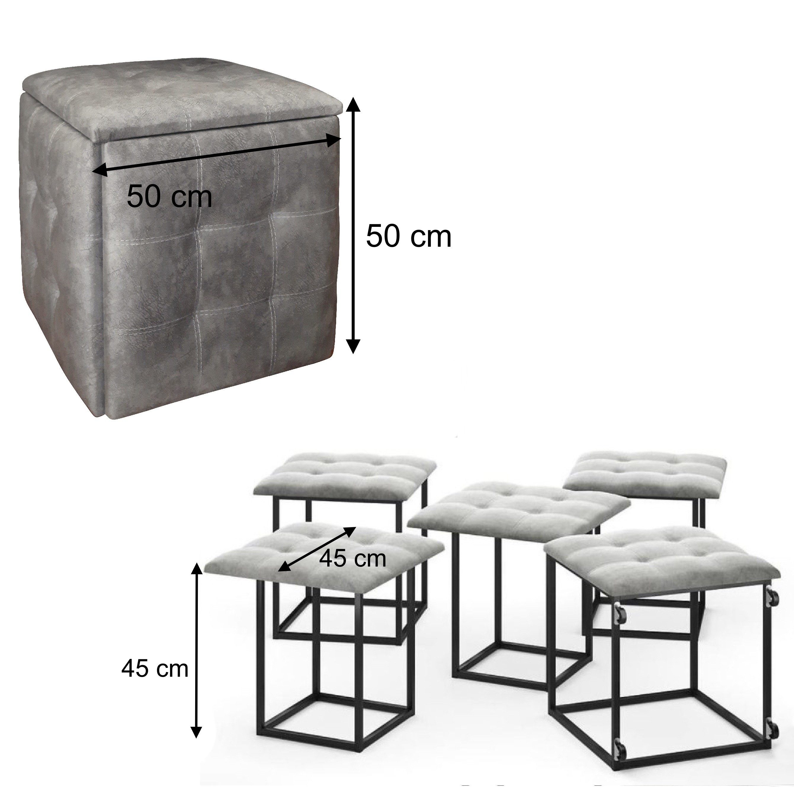 Rodnik Kinderhocker Puff Sitzhocker 5-in-1 (Sitzwürfel, auf Rollen, stapelbar, gepolstert, kompakte Aufbewahrung, 5 St., Ideal für Gäste-Jugend- Kinderzimmer, F – Bild 2 von 5