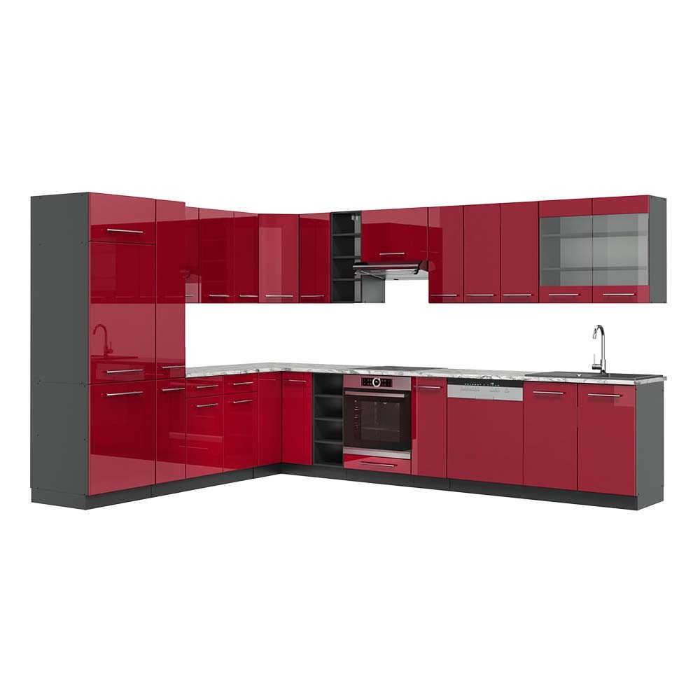 Vicco Küchenzeile R-Line, Rot Hochglanz/Goldkraft Eiche/Goldkraft günstig online kaufen