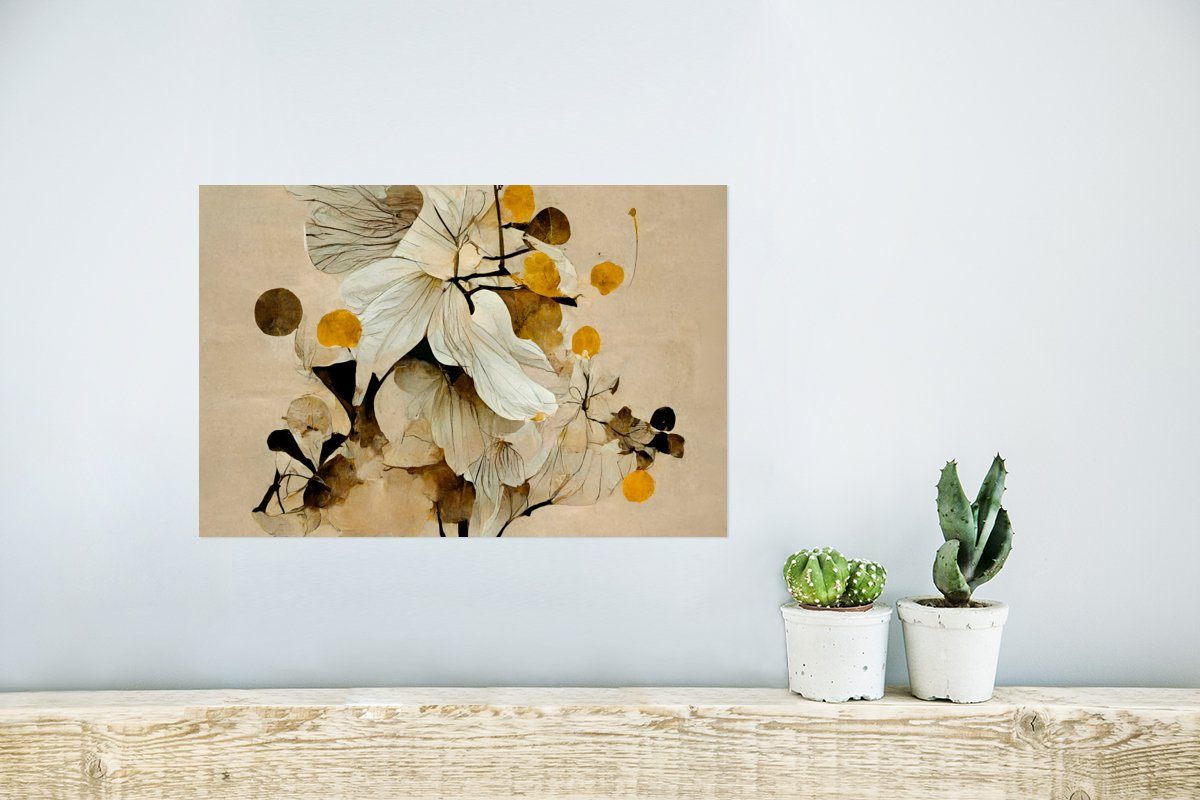 Pflanzen Wandposter Wohnzimmer, Vintage, Poster (1 für Poster, Gold - - Rahmen St), Wandbild, - Blumen Ohne MuchoWow