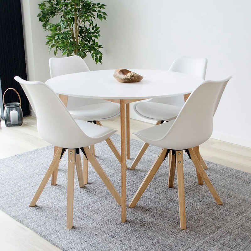 LebensWohnArt Stuhl Design Stuhl SKAGEN (2er Set) weiss - Holzbeine natural