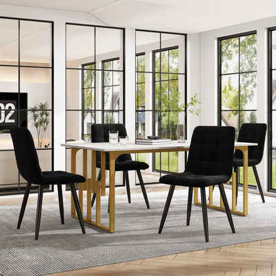 OKWISH Essgruppe Esszimmerstuhl, Esstisch mit 4 Stühlen Set Küchetisch Samt, Metallbeine