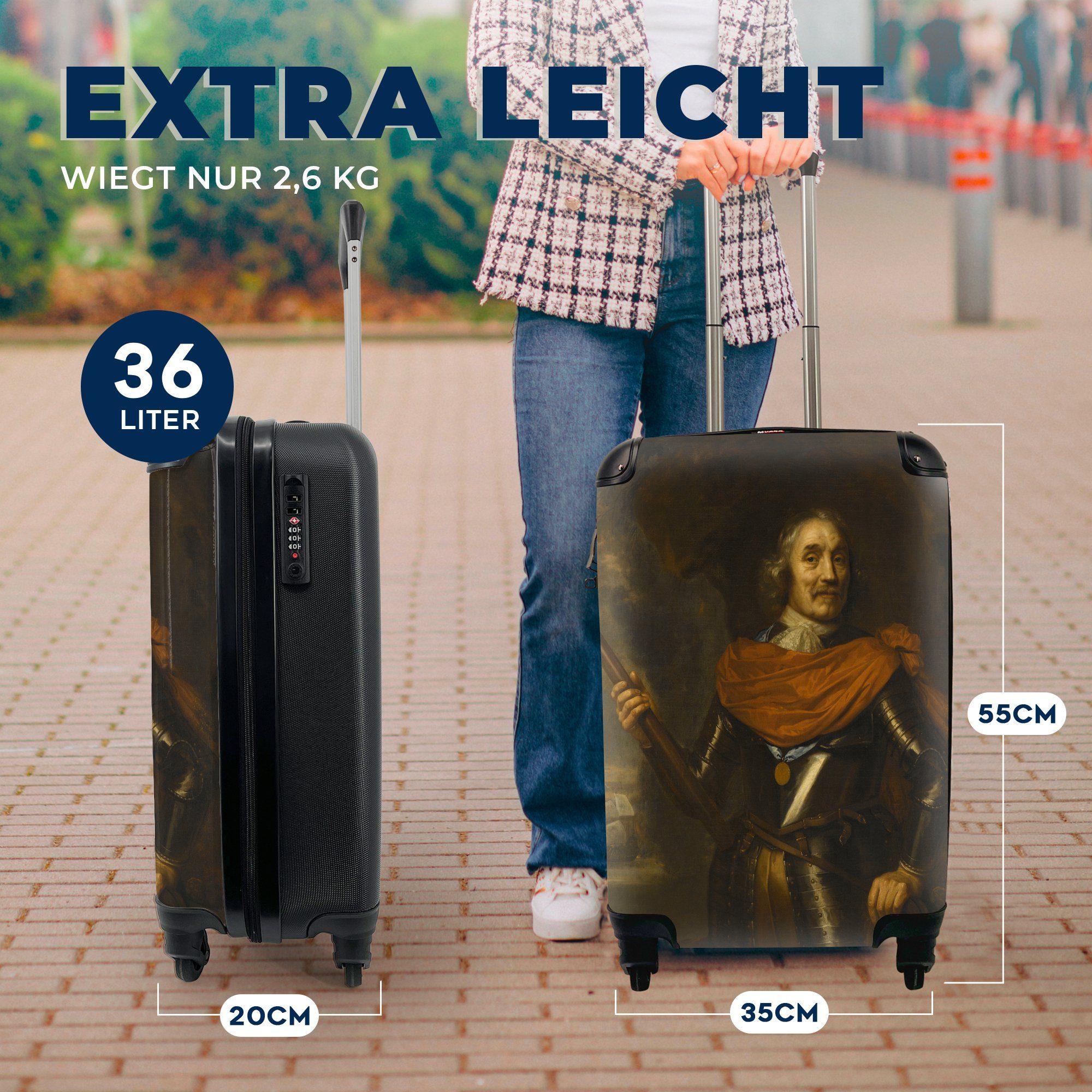 Handgepäckkoffer Reisetasche Trolley, Rollen, Harpertsz Maerten Reisekoffer Handgepäck mit Porträt Tromp Ferien, Gemälde rollen, MuchoWow von von für Lievens, 4 Jan -