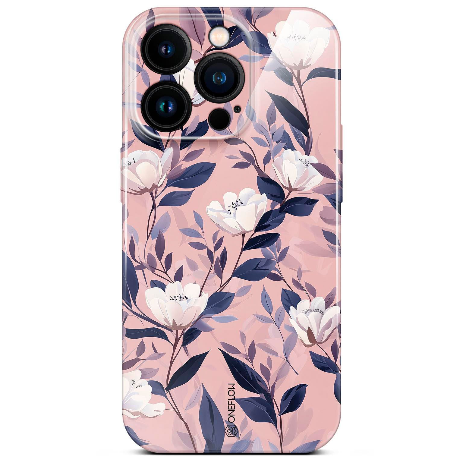 ONEFLOW Handyhülle für iPhone 14 Pro Hülle dünn Flower Cover Weiß Rosa 6,1 Zoll, Blumen Muster Handy Schutzhülle in Floral Design Case mit Kameraschutz