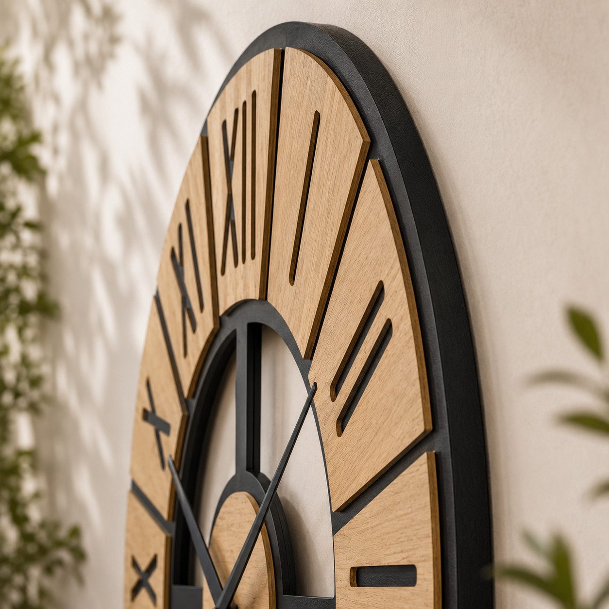 K&L Wall Art Wanduhr Holzuhr übergroße Vintage Uhr Holzoptik Landhaus Wanduhr XL (leises Quarz Uhrwerk)