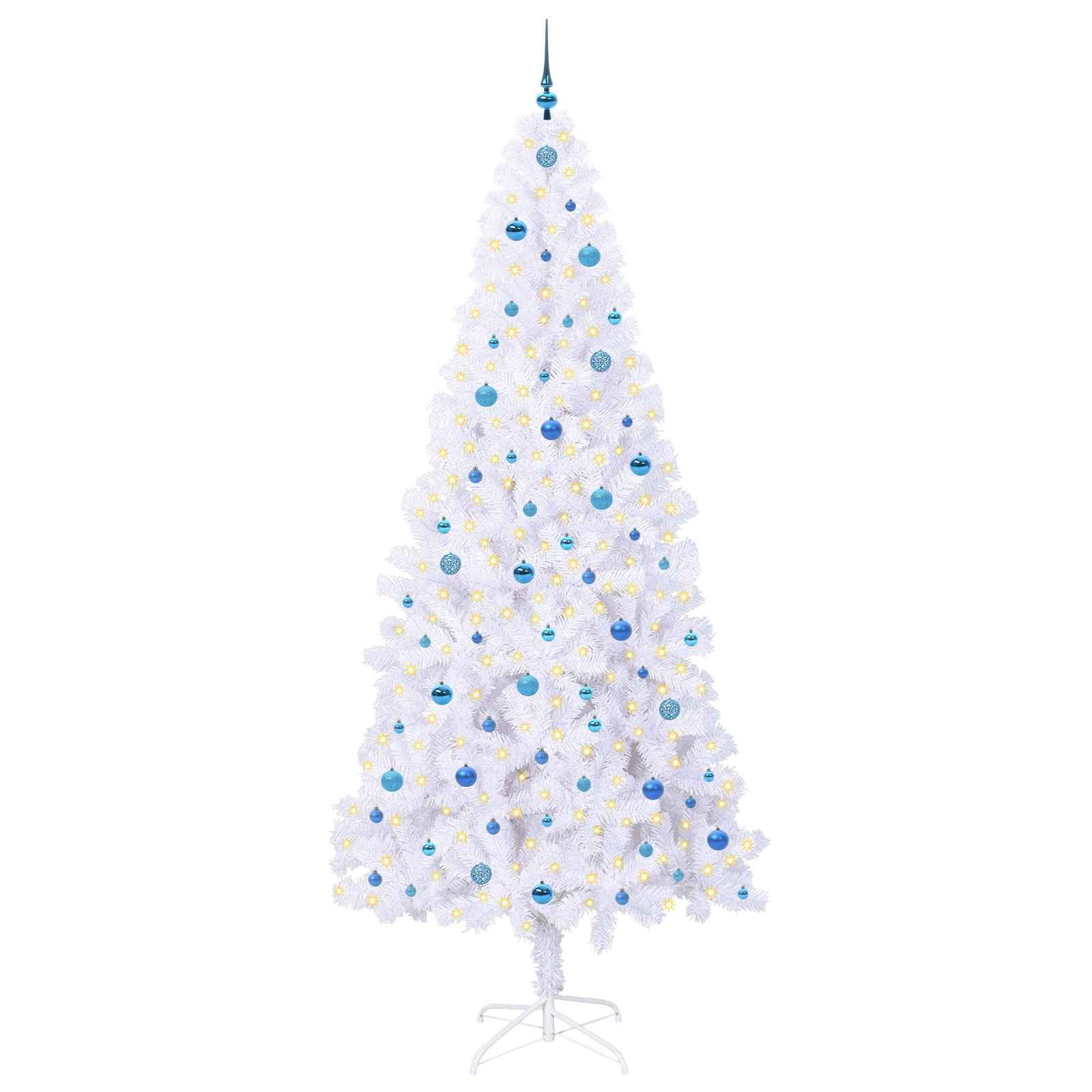 furnicato Künstlicher Weihnachtsbaum 240 cm Weiß mit LED-Lichterkette, Tannenbaum mit 8 Blinkmodi, USB-Stromversorgung und stabilem Ständer