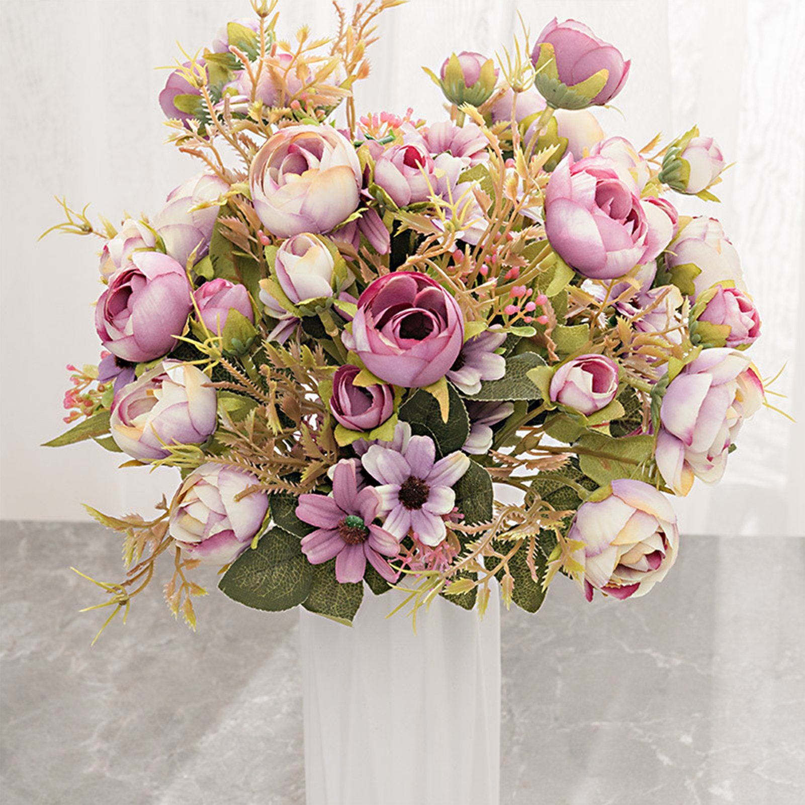 Kunstblumenstrauß Kunstblumenstrauß Mit Blumenstrauß, Rosa Blusmart, Stielen, Künstlicher Seidenblumen Modischer,
