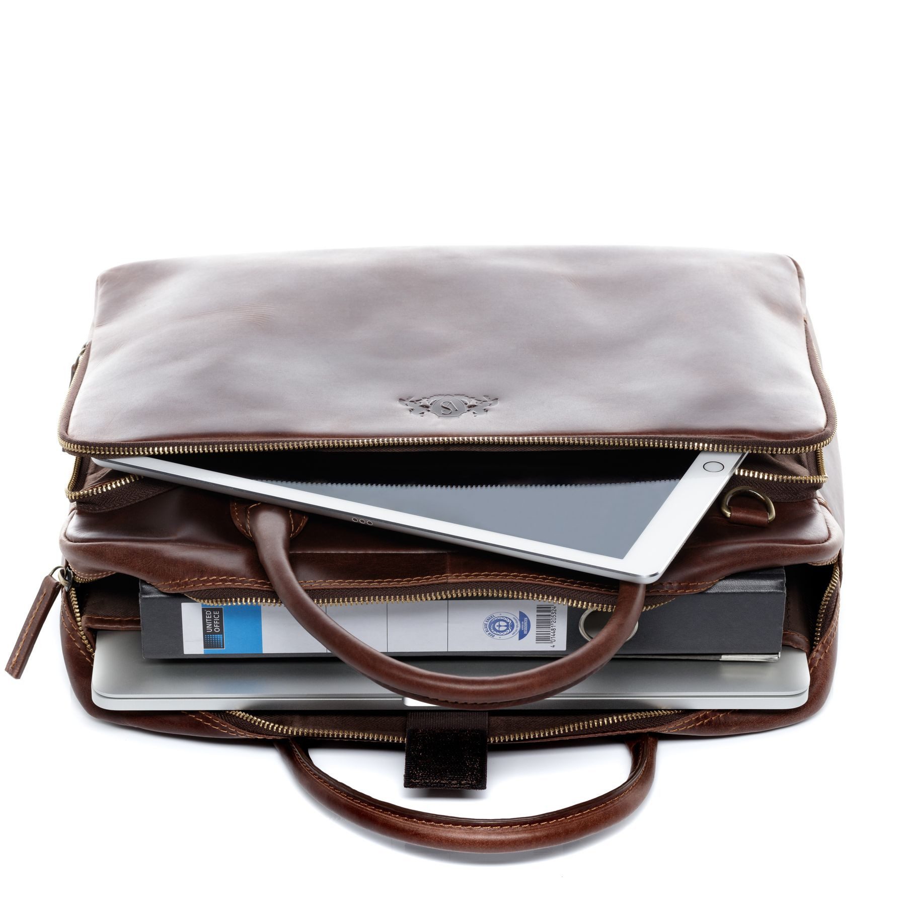 SID & VAIN Umhängetasche echt Leder Aktentasche 15 Zoll Laptop Fach braun, Laptoptasche 15,4 Zoll, Arbeitstasche Umhängetasche Damen Herren braun