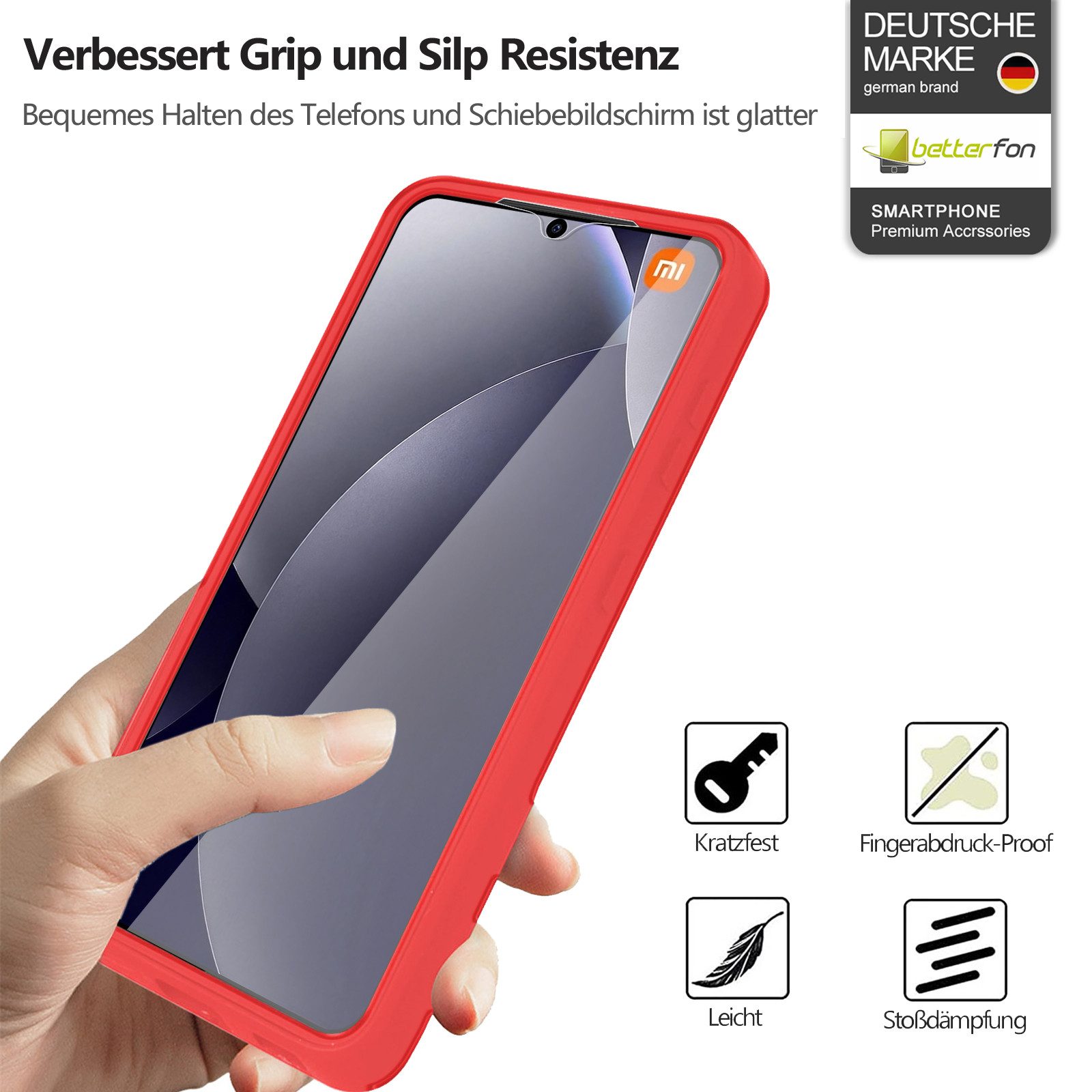 betterfon Handyhülle für Xiaomi Redmi Note 15 Pro+ / Poco M8 Pro 5G, 360° mit Dispayfolie, Vollschutz Case mit integriertem Displayschutz und klarer Sicht – Bild 2 von 5