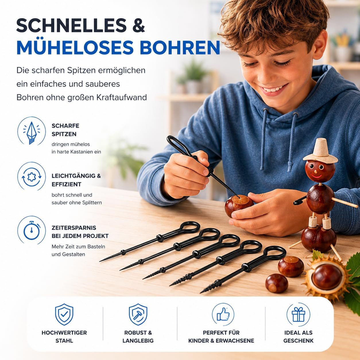 TK Gruppe Metallbohrer Kastanienbohrer-Set in verschiedenen Größen für Herbstbasteleien, (1-tlg) – Bild 4 von 5