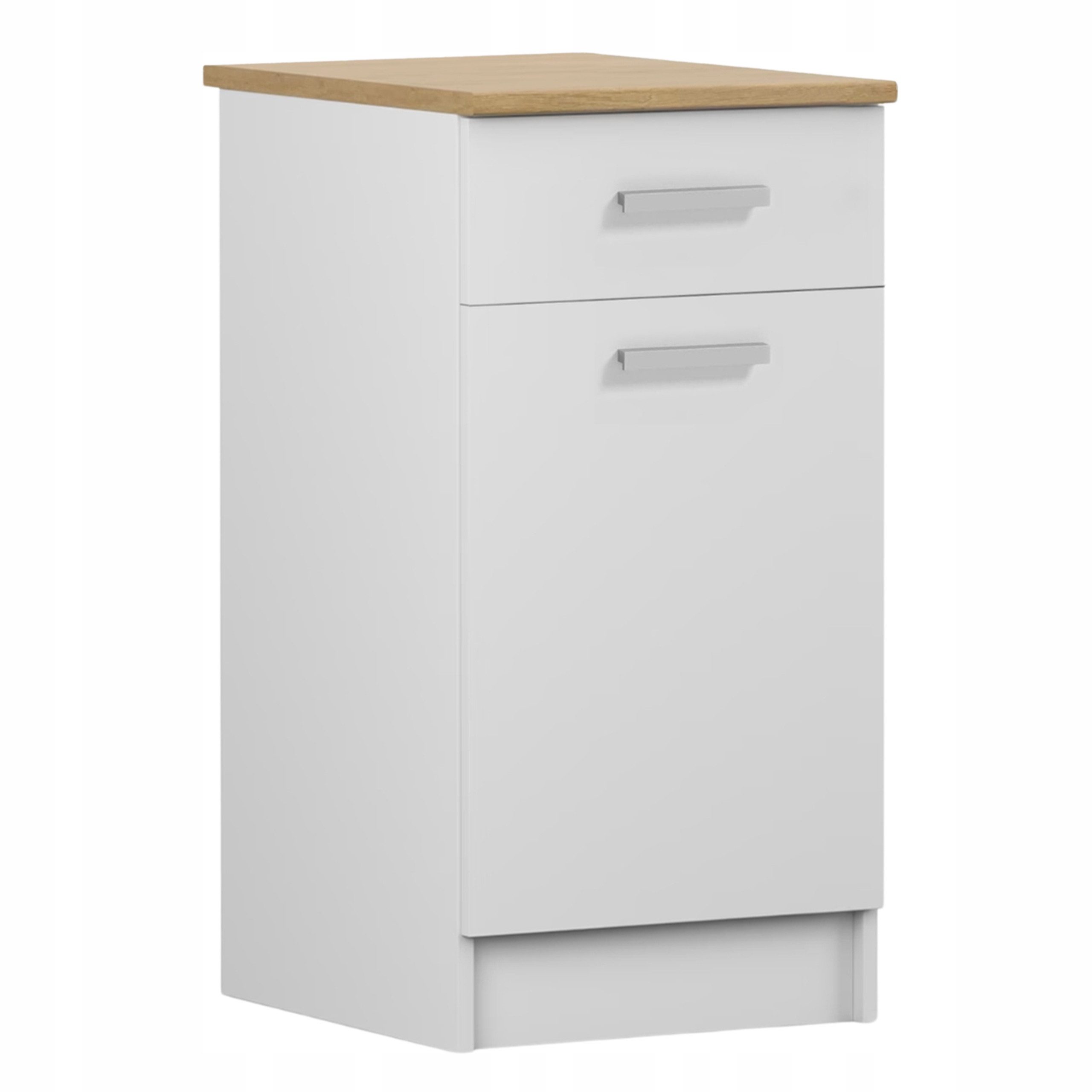 STAMAR Spülenschrank 40 cm Weiß Matt Eiche Arbeitsplatte Schublade Tür 82 cm hoch (Unterschrank Küche kompakt platzsparend Holzoptik Laminat, 1-St., 40x82x49 cm Sperrholz 16 mm verchromte Griffe Montagezubehör) sofort einsatzbereit robust pflegeleicht zeitlos langlebig