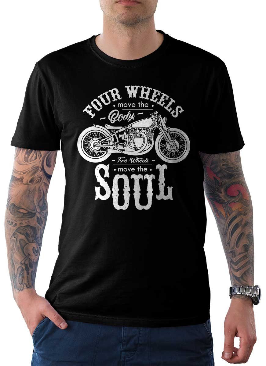 Rebel On Wheels T-Shirt Herren T-Shirt Tee Move The Soul mit Biker / Motorrad Motiv Schwarz