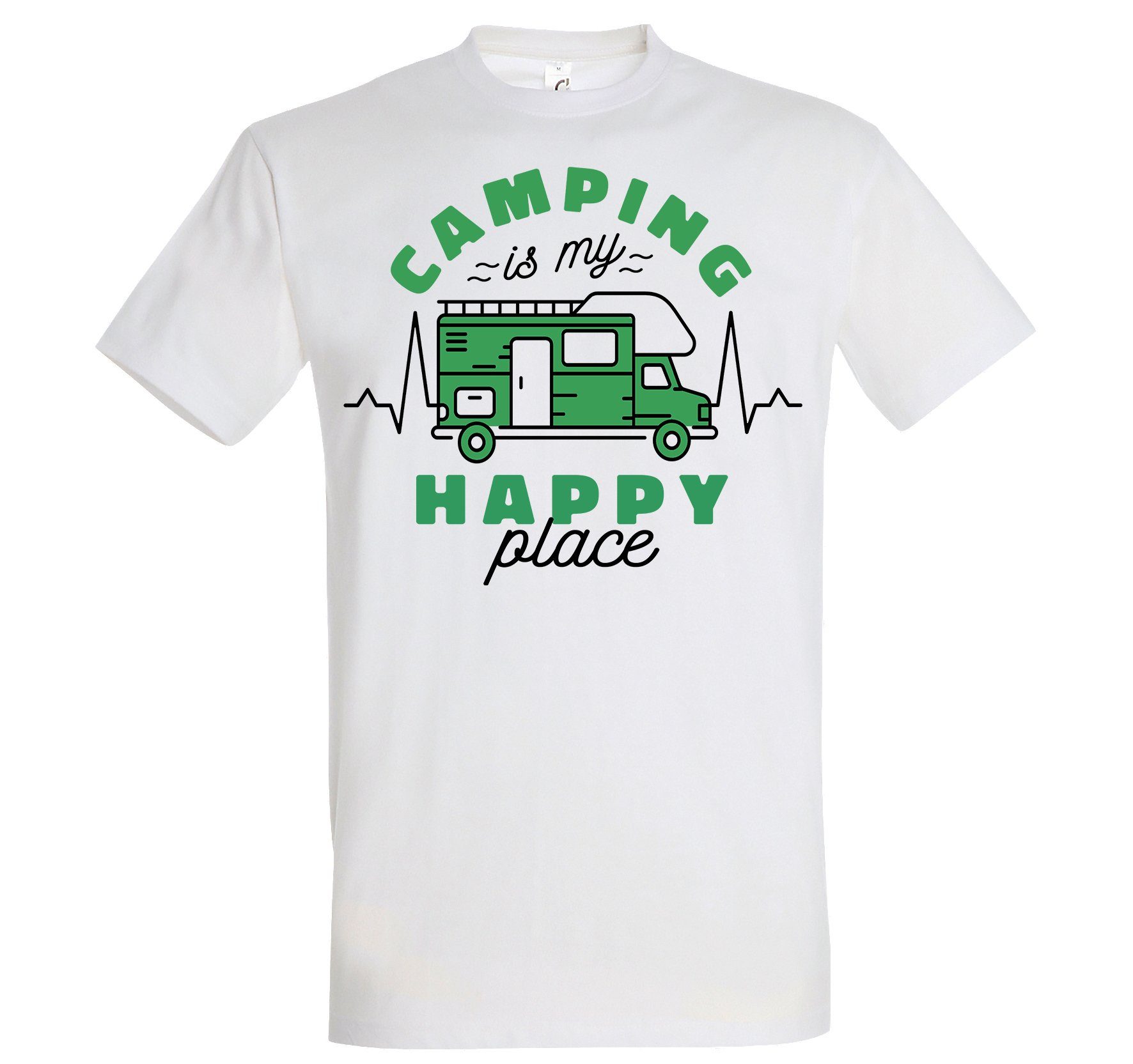 Weiss T-Shirt Motiv Designz is mit Happy Camping my trendigem Place Youth