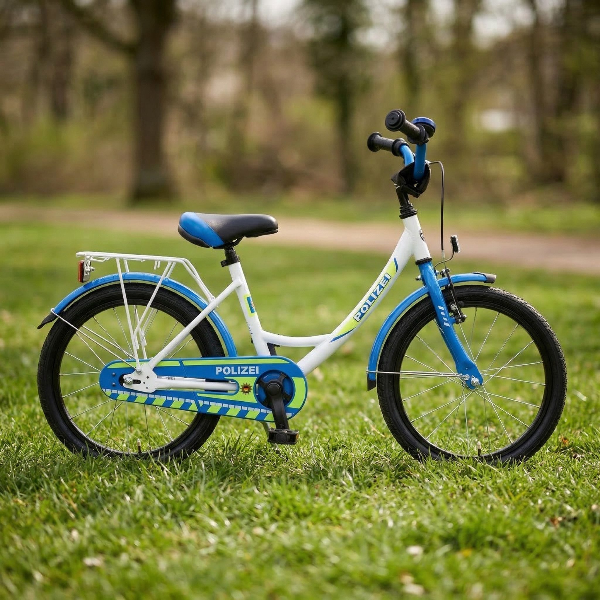 Bachtenkirch Kinderfahrrad 18 Zoll Polizei Fahrrad für Kinder ab 4 Jahre Polizeifahrrad, Sitzhöhe: 58 – 62 cm, Geeignet ab Innenbeinlänge: 55 cm