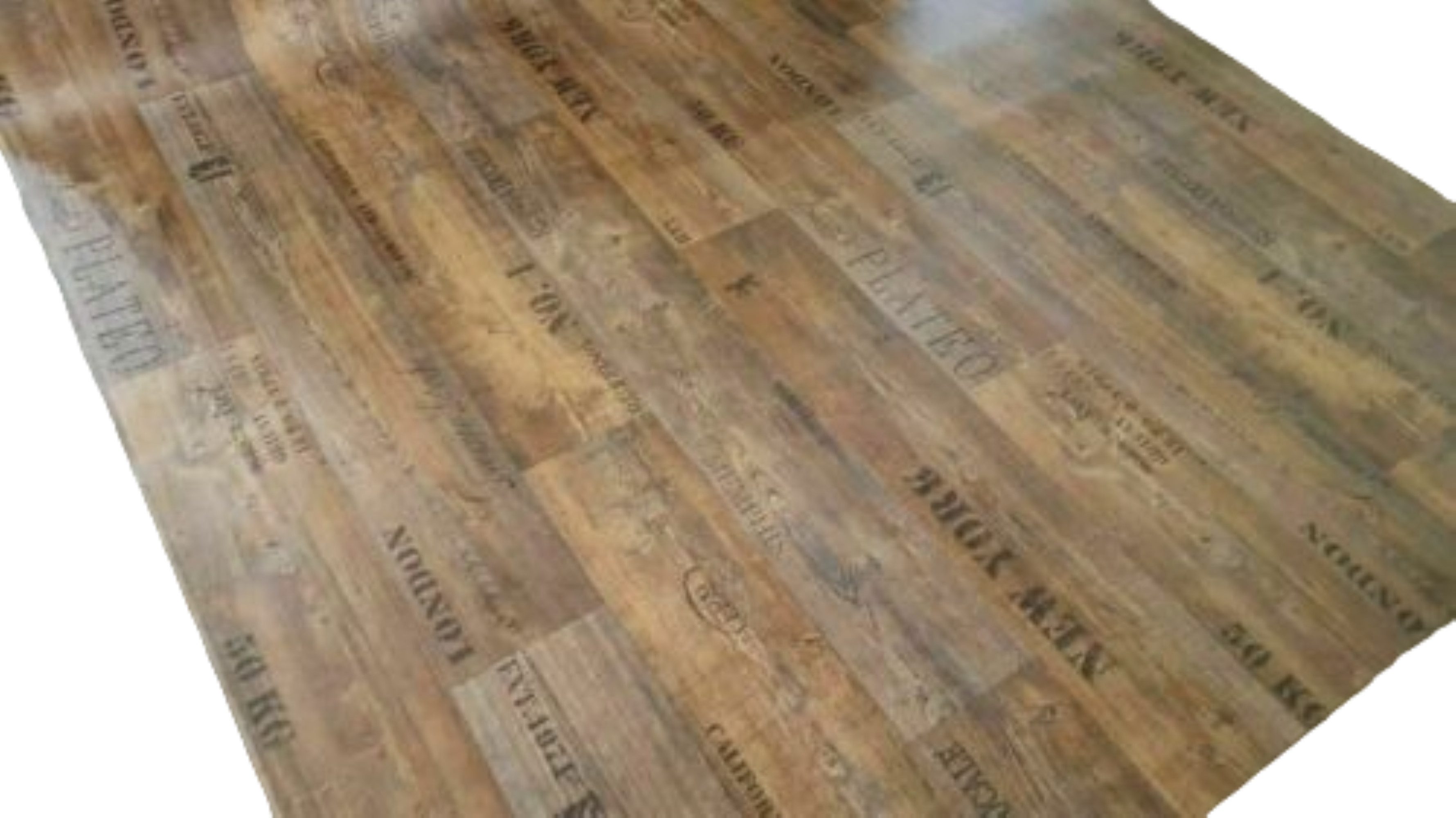 Internethandel PVC Bodenbelag – Holzoptik Grau Mit Schriftzügen, 450x200 Cm