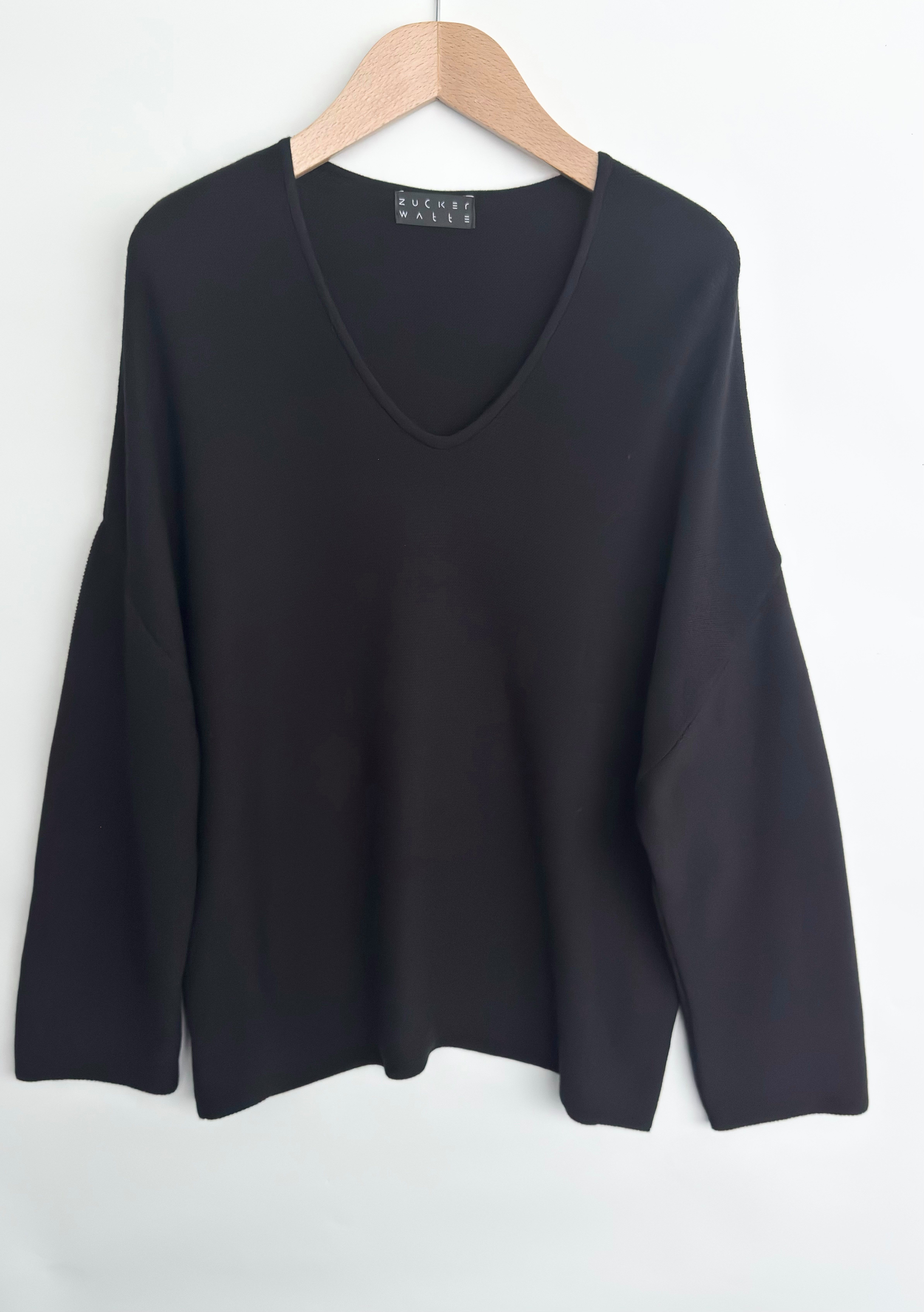 Zuckerwatte V-Ausschnitt-Pullover feingestrickt aus wertiger Viskose Stretc günstig online kaufen