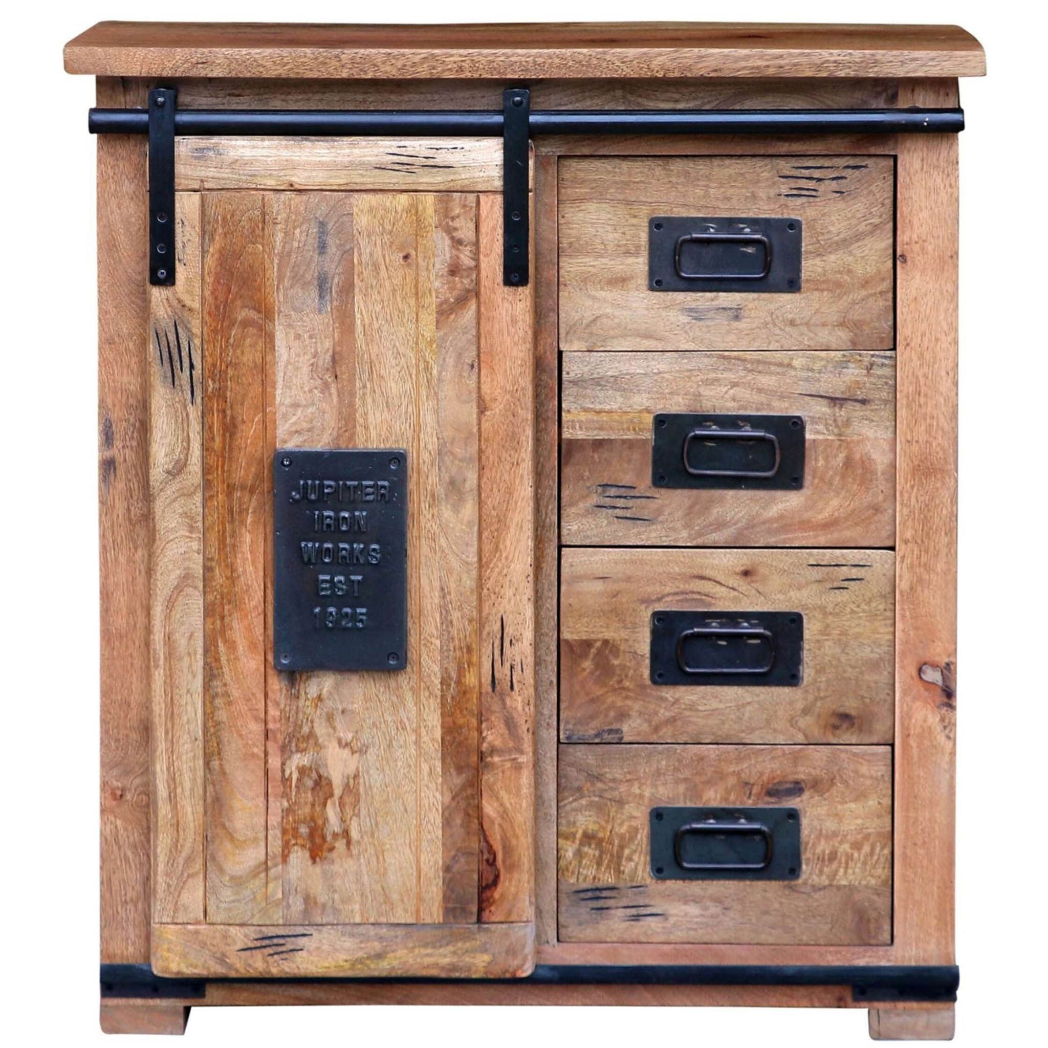 bene living Kommode Florenz Vintage - 90 cm - Mangoholz (Indoor-Möbelset, 1 St), hochwertiges Massivholz - Schiebetür und Schubladen