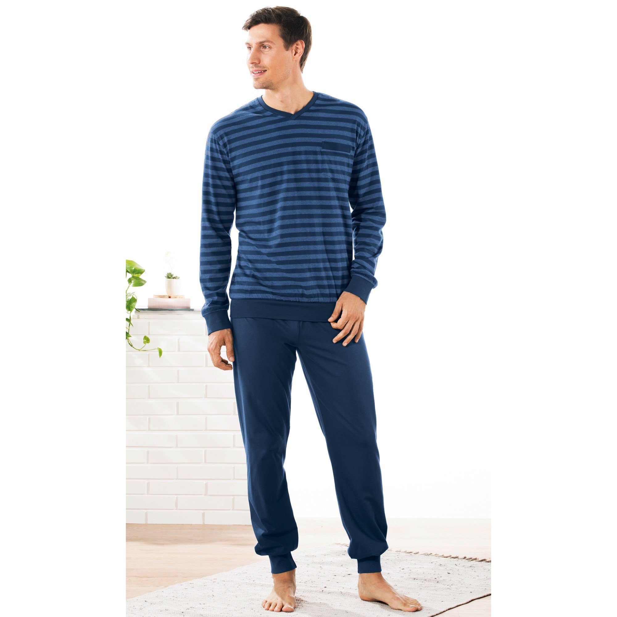 REDBEST Pyjama Herren-Schlafanzug Single-Jersey Streifen