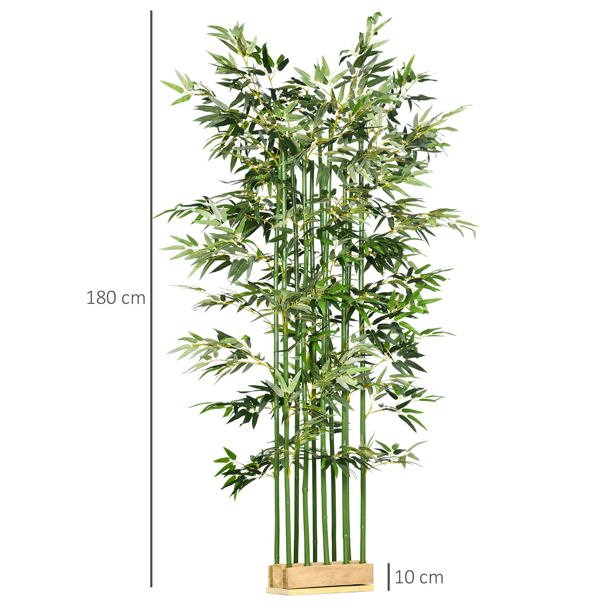 Kunstpflanze 180 cm, im Kiefernholztopf Bambus, HOMCOM, Höhe 180 cm, für Indoor, Outdoor, Dekopflanzen, Grün