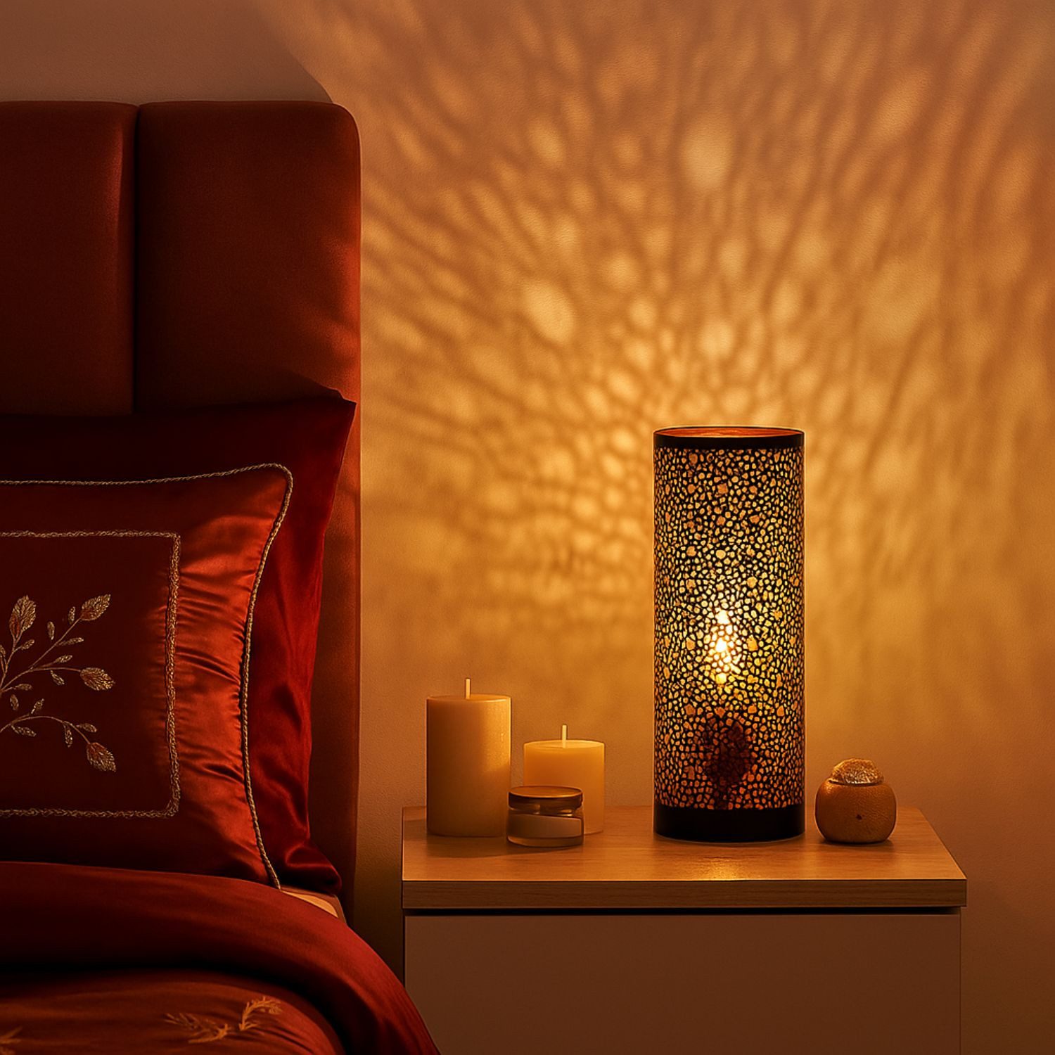 Marrakesch Orient & Mediterran Interior Nachttischlampe Orientalische Tischlampe Naziha Lampe aus Metall in Schwarz-Gold 30 cm, Handarbeit