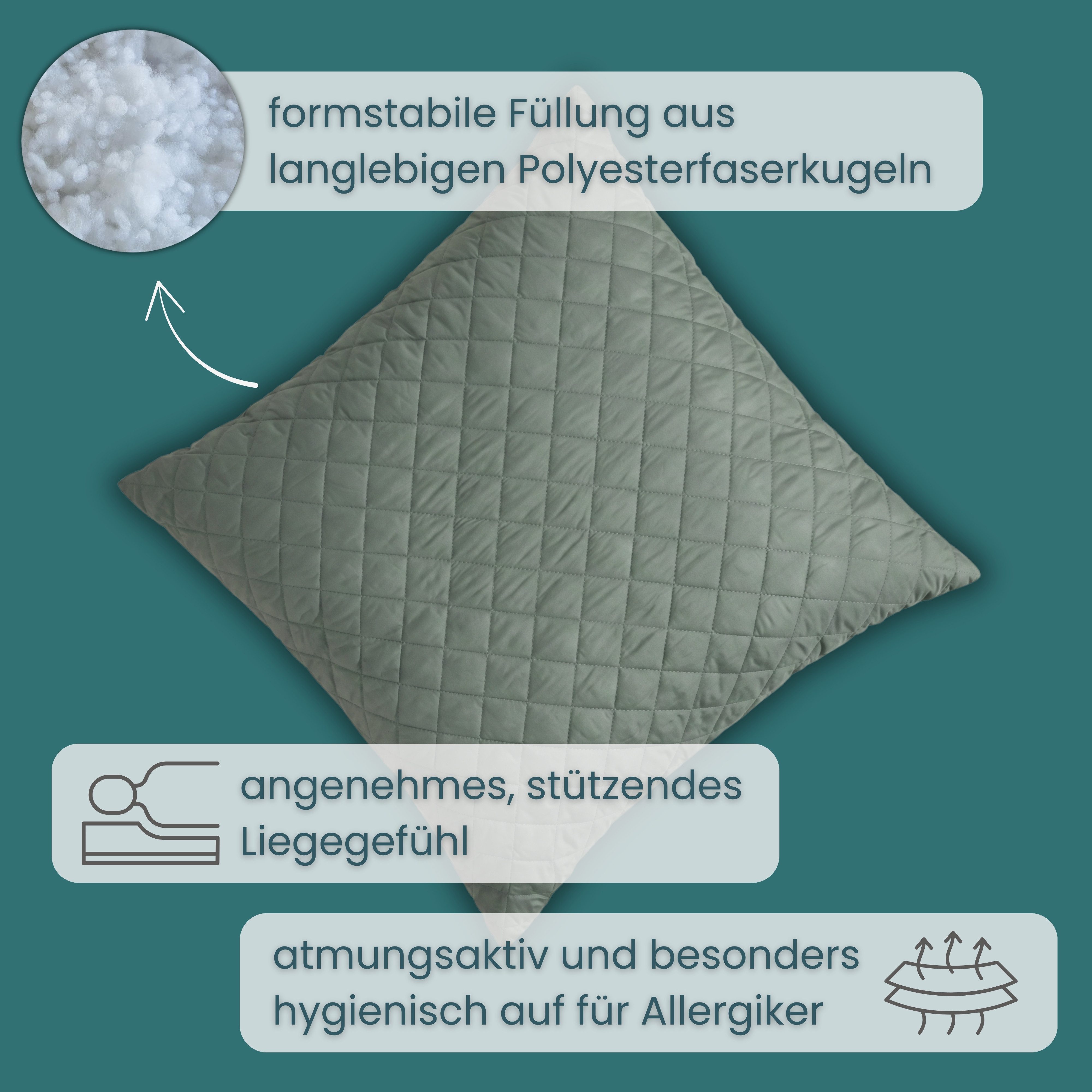 OTTO home Microfaserkissen Clarra, Kopfkissen 40x80 cm, 80x80 cm, Füllung: Polyester, Bezug: Polyester, Rückenschläfer, Seitenschläfer, Kissen in grau – Bild 5 von 5