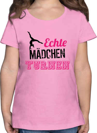 Shirtracer T-Shirt Echte Mädchen turnen fuchsia - schwarz Kinder Sport Kleidung