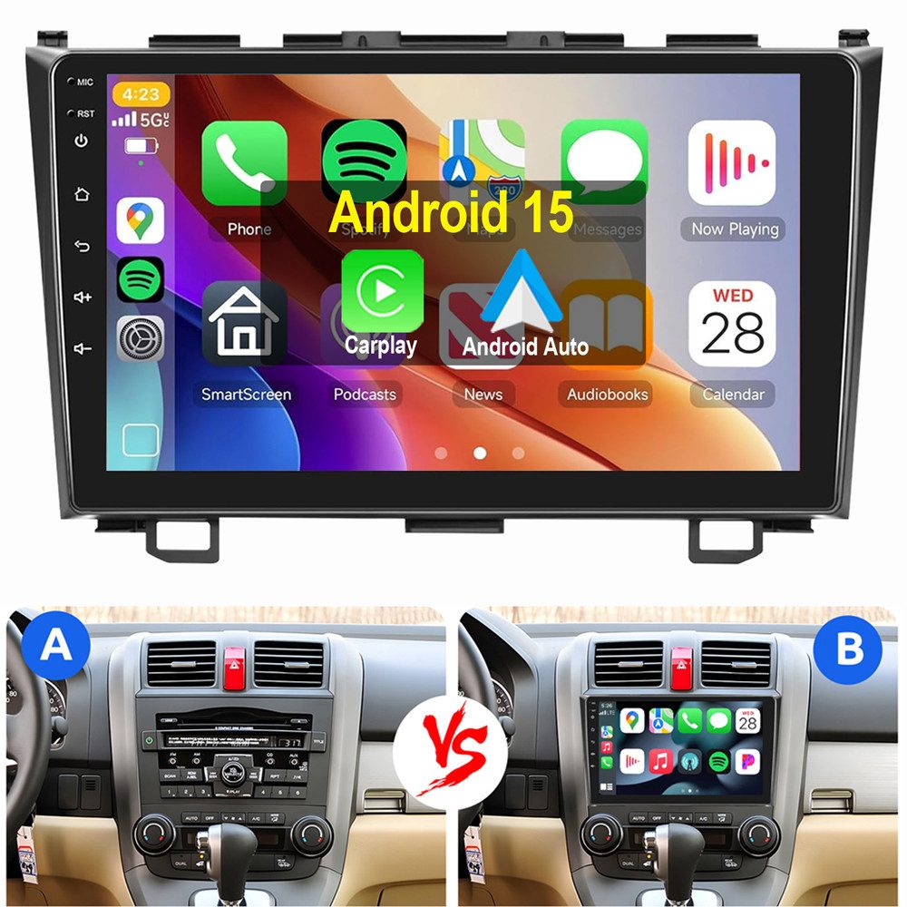 ESSGOO Für Honda CR-V 3 RE CRV 2007-2011 Autoradio Android 15 Autoradio (Digitalradio (DAB), RDS, FM, AM, Apple Carplay Android Auto Navi WIFI BT EQ SWC)