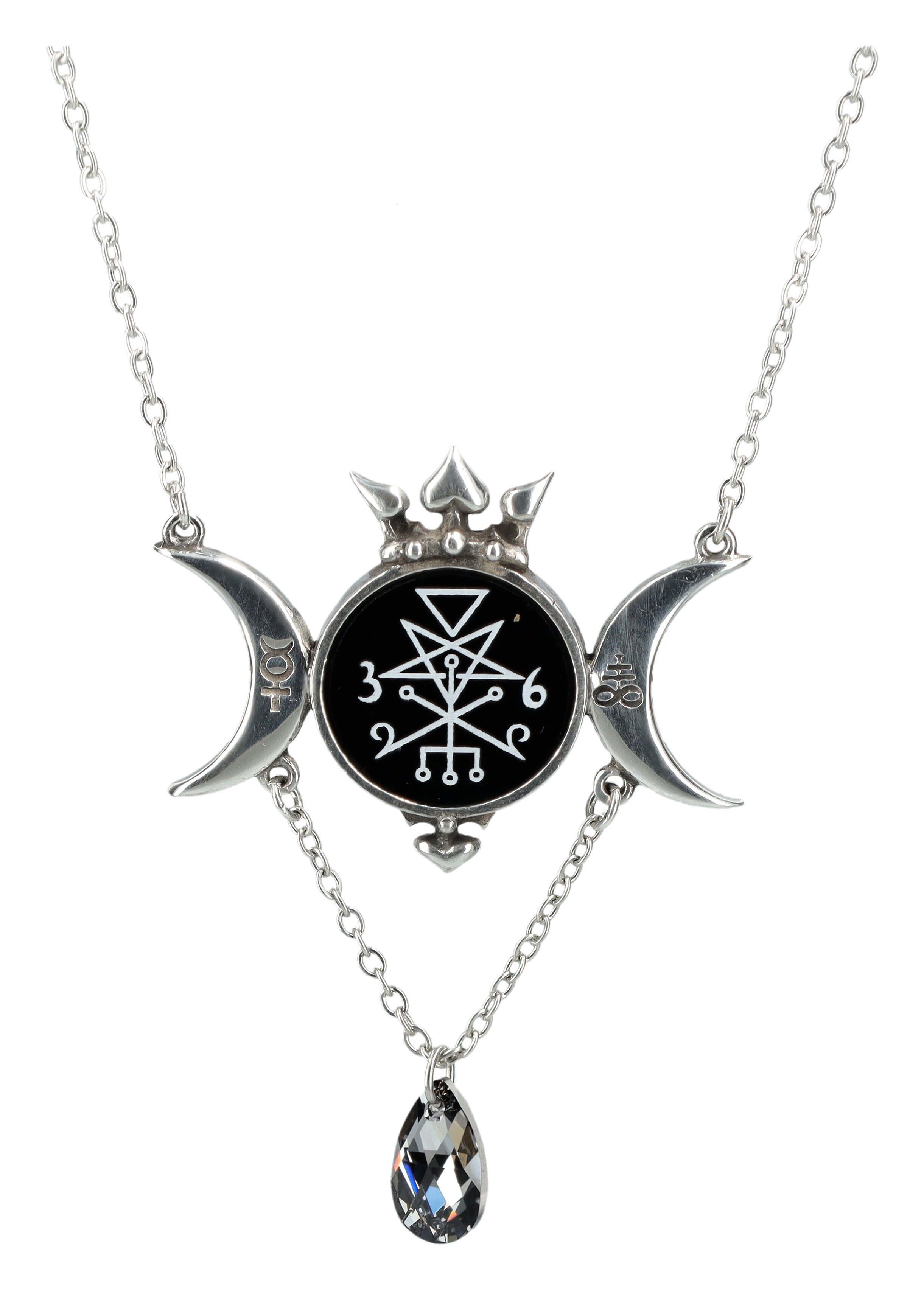 Kette mit Anhänger Wicca Halskette – Wycca Queen Anhänger Dreifachmond Gothic Schmuck 8cm