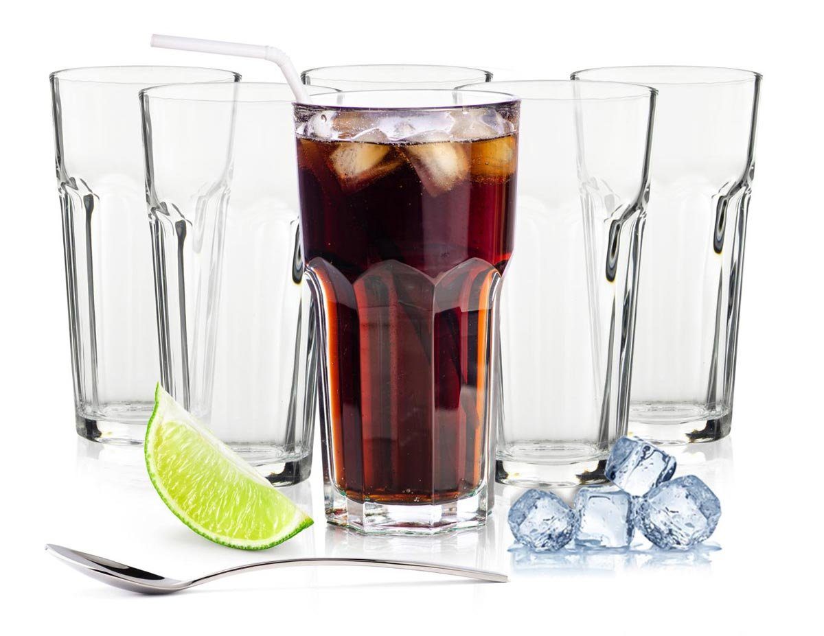 Sendez Longdrinkglas 6 Longdrinkgläser 425ml Caipirinha Gläser Kaffeegläser Cocktailgläser, Ohne Löffeln