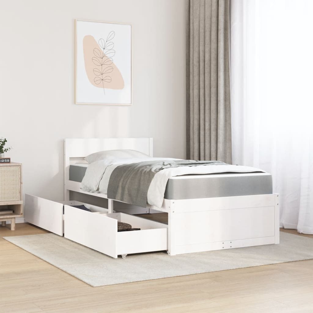 vidaXL Bett Bett mit Schubladen und Matratze Weiß 90x190 cm Massivholz günstig online kaufen