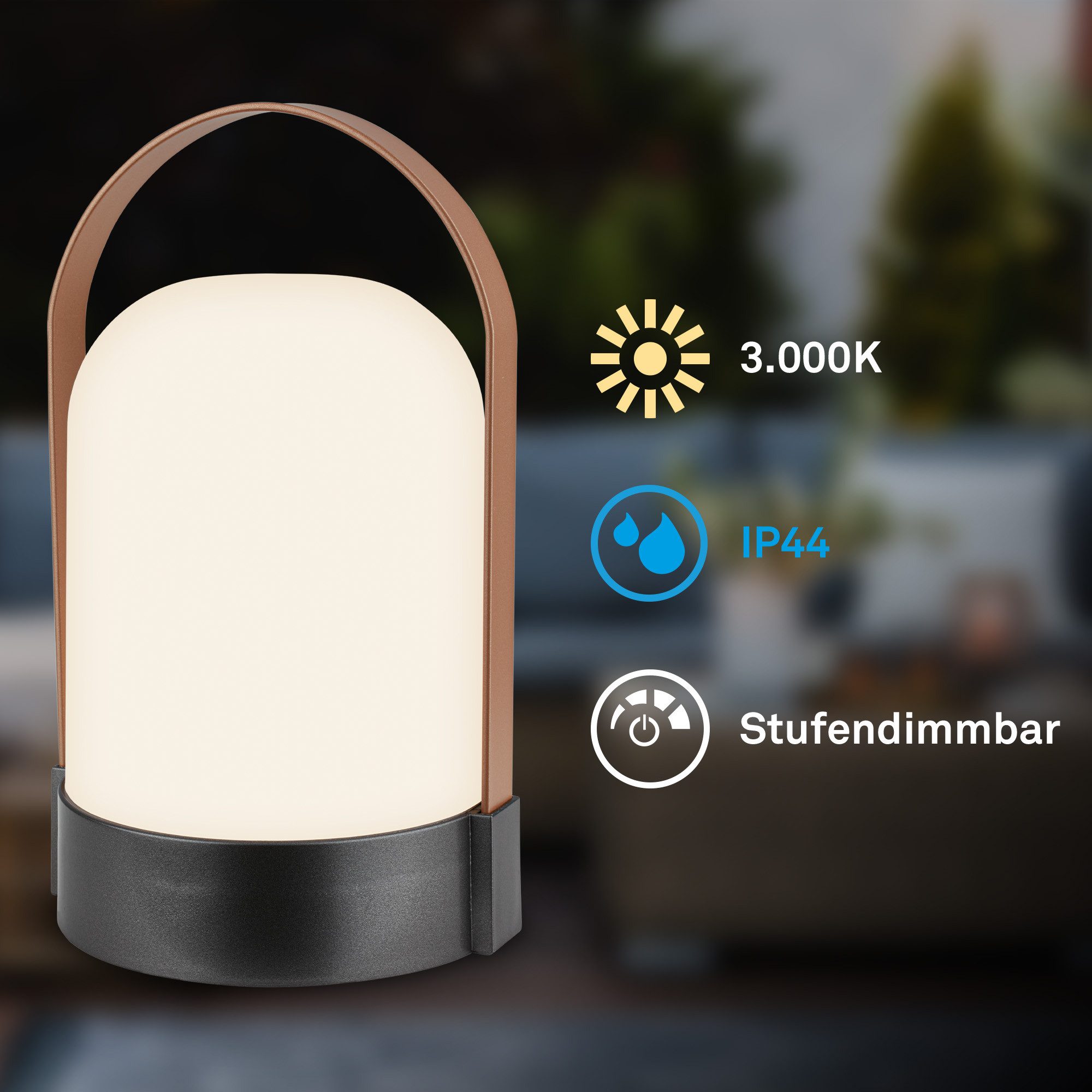 Briloner Leuchten Tischleuchte LED Tischlampe Warmweiß Akku dimmbar Indoor Outdoor, Single - BIG, LED fest integriert, 3000K - Warmweiß
