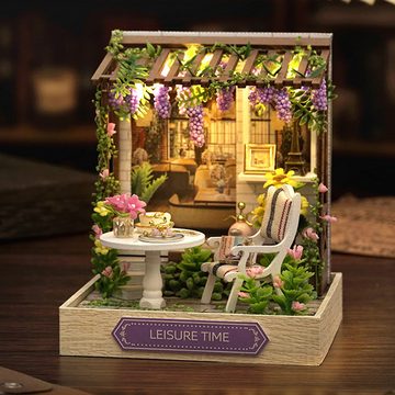OKWISH 3D-Puzzle Miniatur Haus Modellbau Bausatz Puppenhäuser Dekoration Möbeln, Puzzleteile, mit Staubabdeckung Geschenk Geburtstag Weihnachten DIY LED-Licht