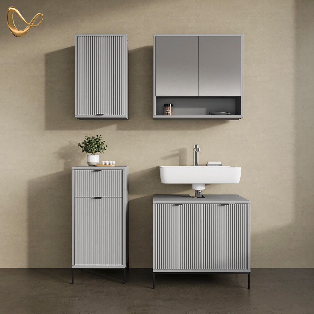 Livinity® Badmöbel-Set ATERNO, Grau, 4 Teile günstig online kaufen