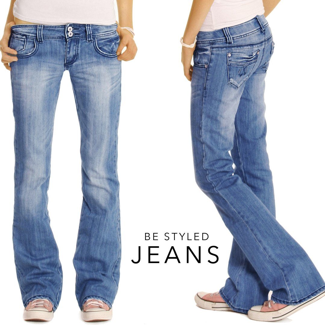 be styled Bootcut-Jeans low j06x waist lockere geschnittene Hosen 5-pocket niedrig Damenjeans