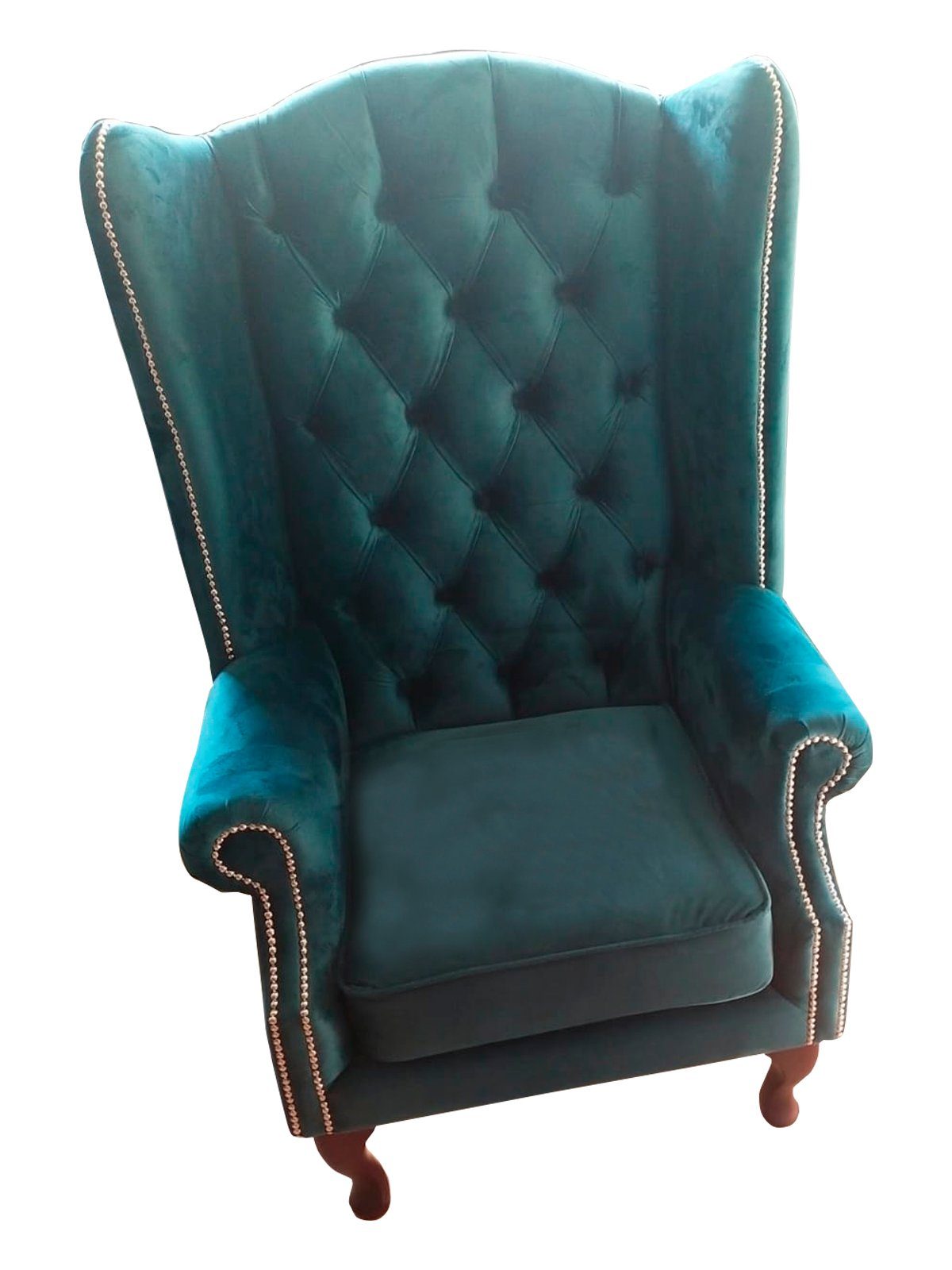 JVmoebel Ohrensessel Geflügelter Chesterfield-Sessel aus grünem klassischen im Stil Stoff