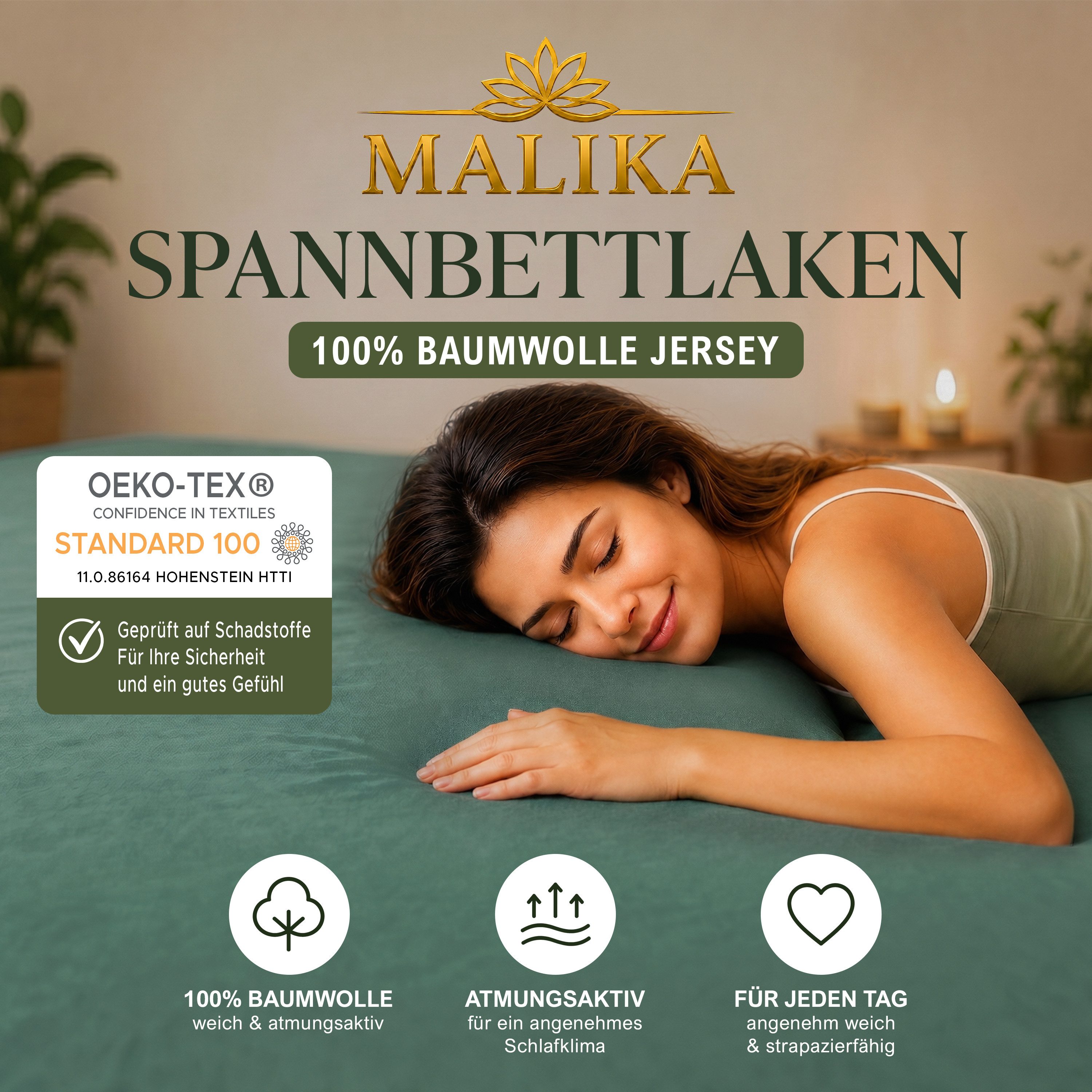 Malika Spannbettlaken Baumwolle weiches Ganzjahres-Spannbetttuch, Jersey Baumwolle, Gummizug: Ja, (1 Stück), Allergikergeeignet, Pflegeleicht und Atmungsaktiv – Bild 3 von 5