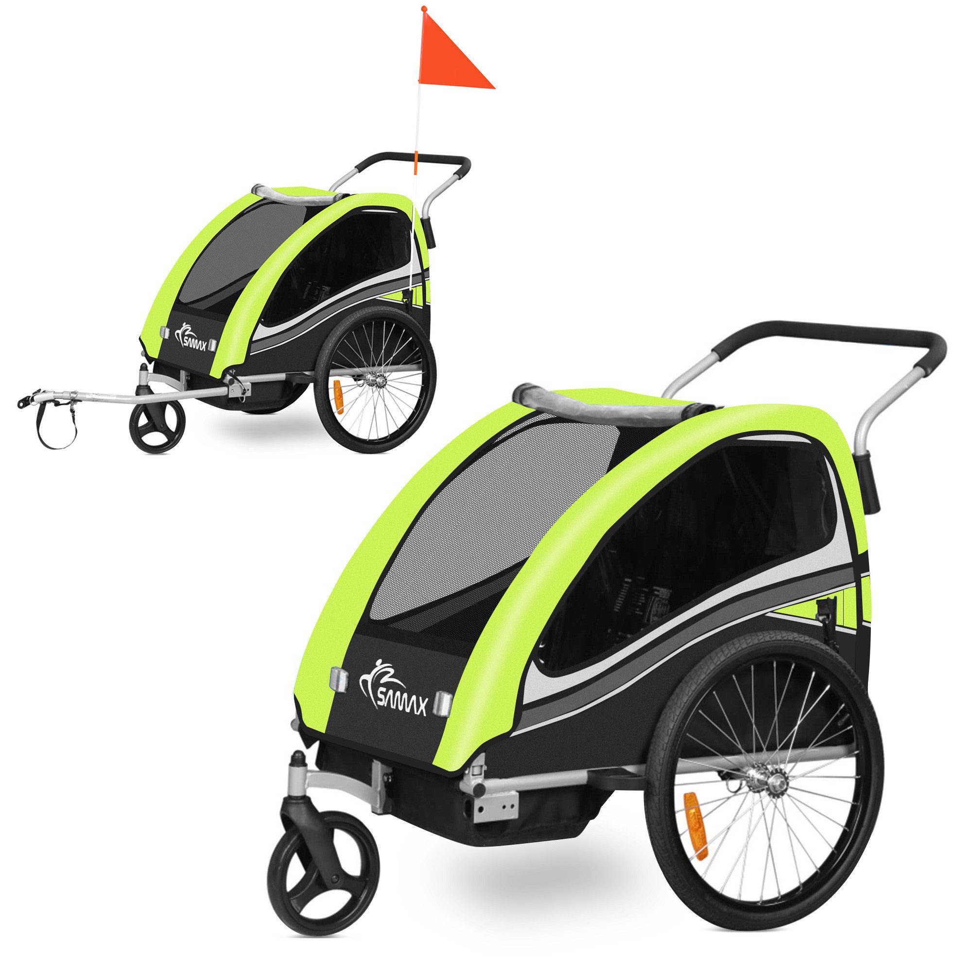Fahrradkinderanhänger 360° drehbarer Fahrradanhänger 2in1 Jogger - in Grün - Black Edition