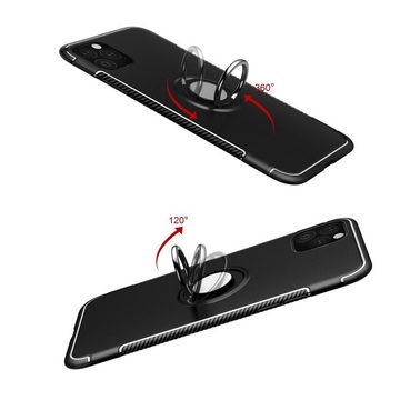 cofi1453 Bumper Handy Hülle Carbon Schwarz Dezente Schale Hybridgehäuse Bumper Case Cover drehbarer Ring 360 Grad Halter für iPhone 11 Pro