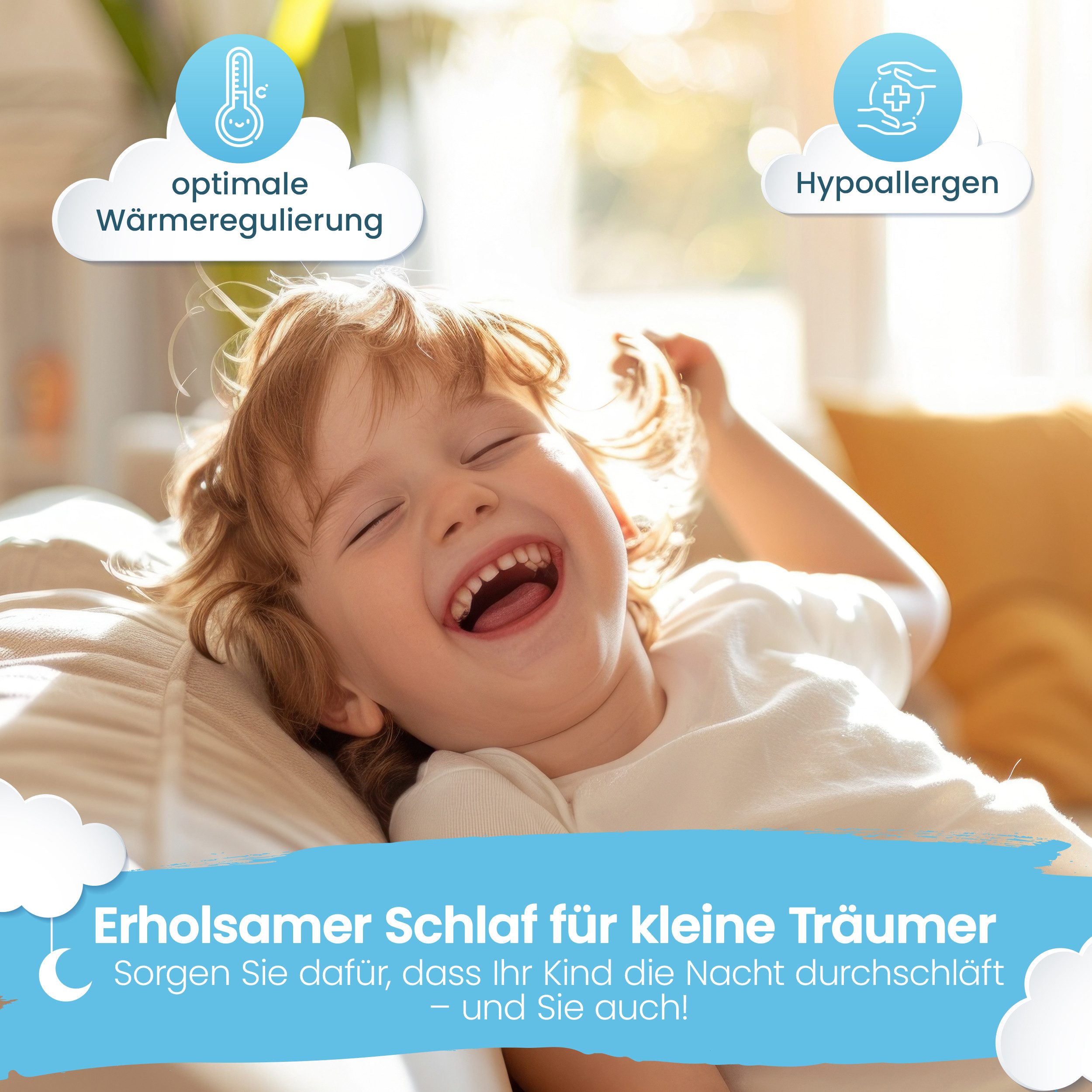 Gentle North Kopfkissen Flaches Kinderkopfkissen ab 2 Jahre mit Baumwollbezug, Füllung: 100% Polyester, Bezug: Baumwolle, Seitschläfer, Bauchschläfer, Rückenschläfer, Seitenschläfer