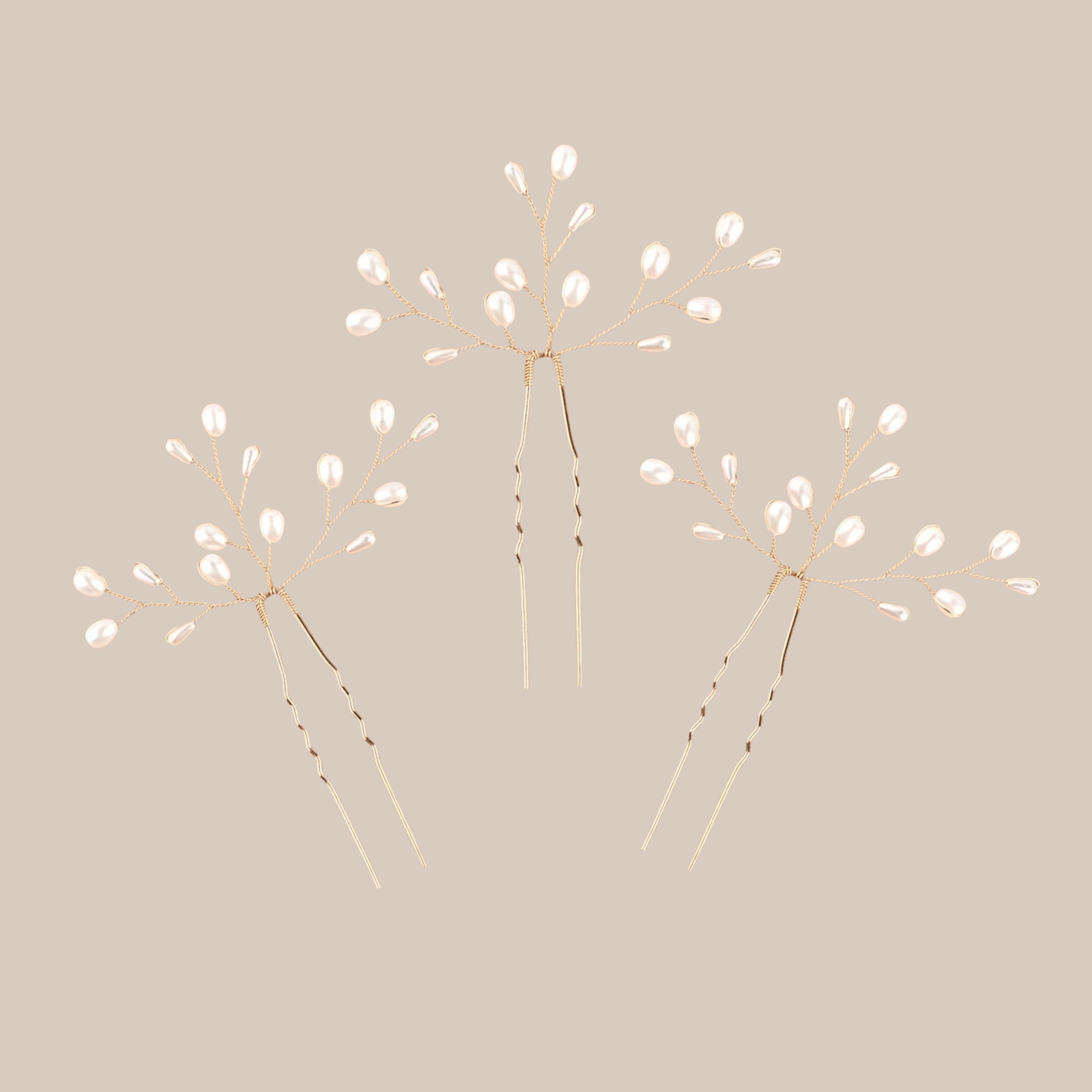 ANNIS WIESBADEN EST. 2021 Haarnadeln Haarnadel-Set, 3 handgefertigte Haarnadeln gold mit Perlen, Set, Set beinhaltet 3 Haarnadeln