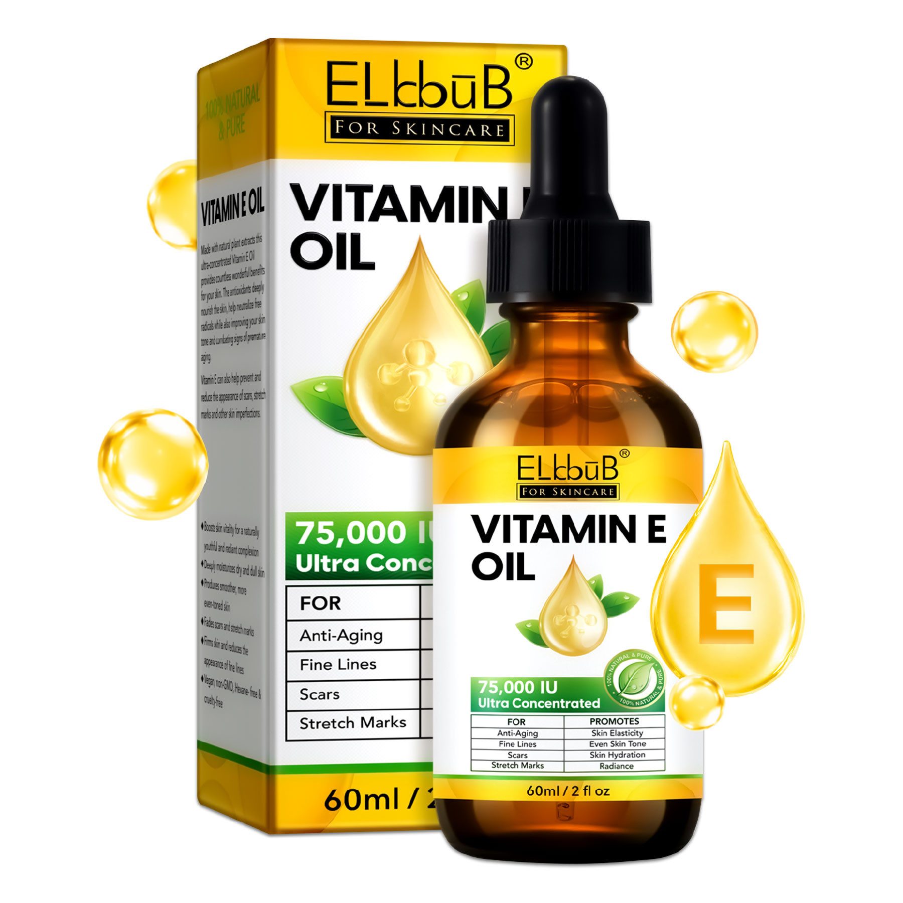 P-Beauty Cosmetic Accessories Gesichtsöl Hautöl Vitamin E Öl Hautstraffung Narbenreduzierung 75.000 IE Vegan, 1-tlg., Hautöl, Gesichtspflege, Vitamine E, Gesicht