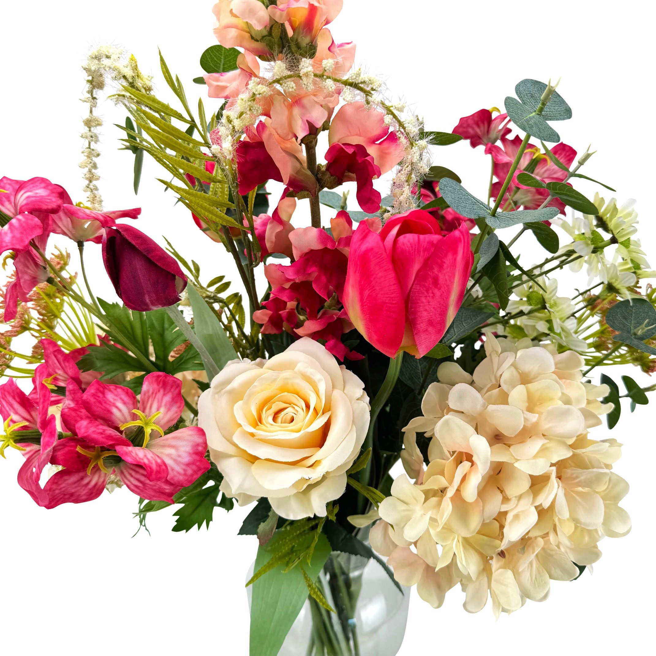 Kunstblumenstrauß - künstliche Blumen, Pflanzen in einer Glasvase mit Rosen günstig online kaufen
