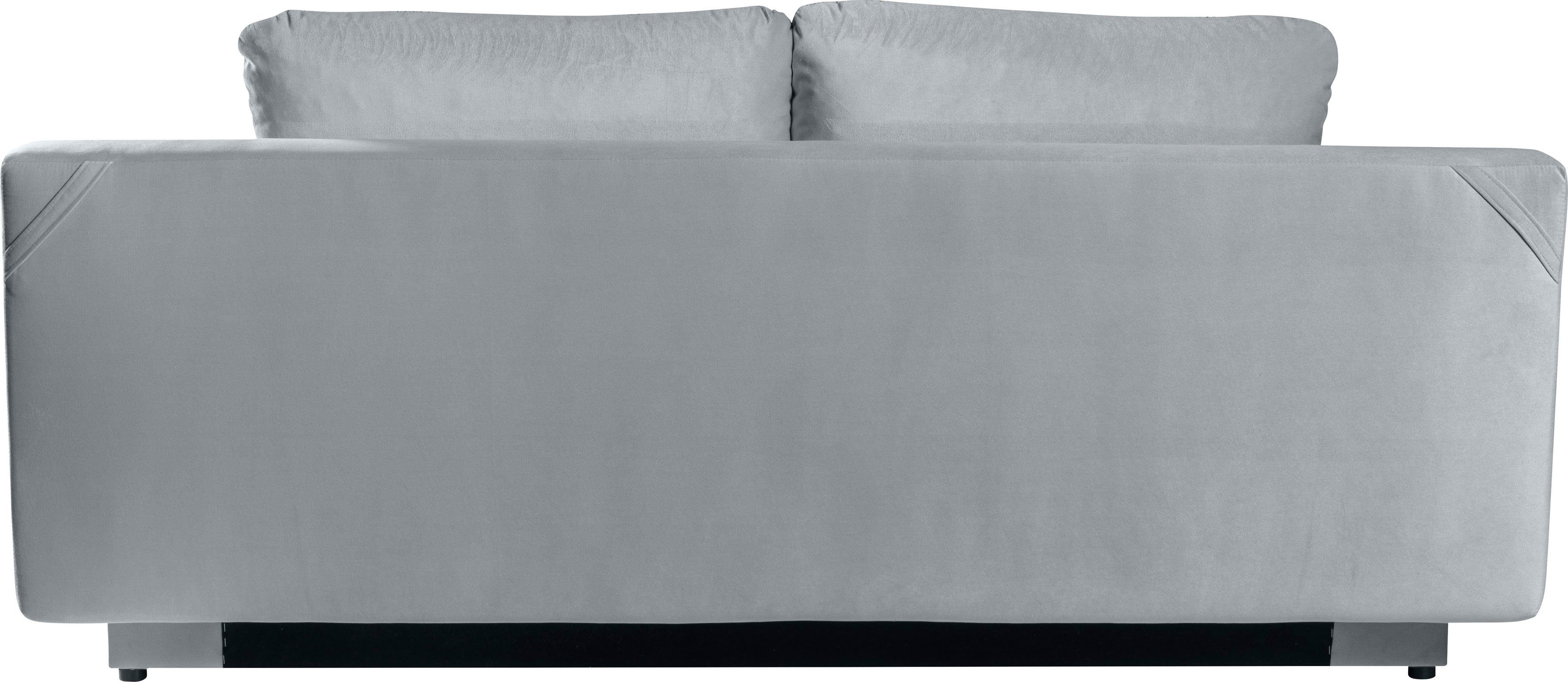 WERK2 Schlafsofa Rosso, 2-Sitzer Sofa Schlafcouch Grau | und mit Grau Bettkasten & | Federkern Grau