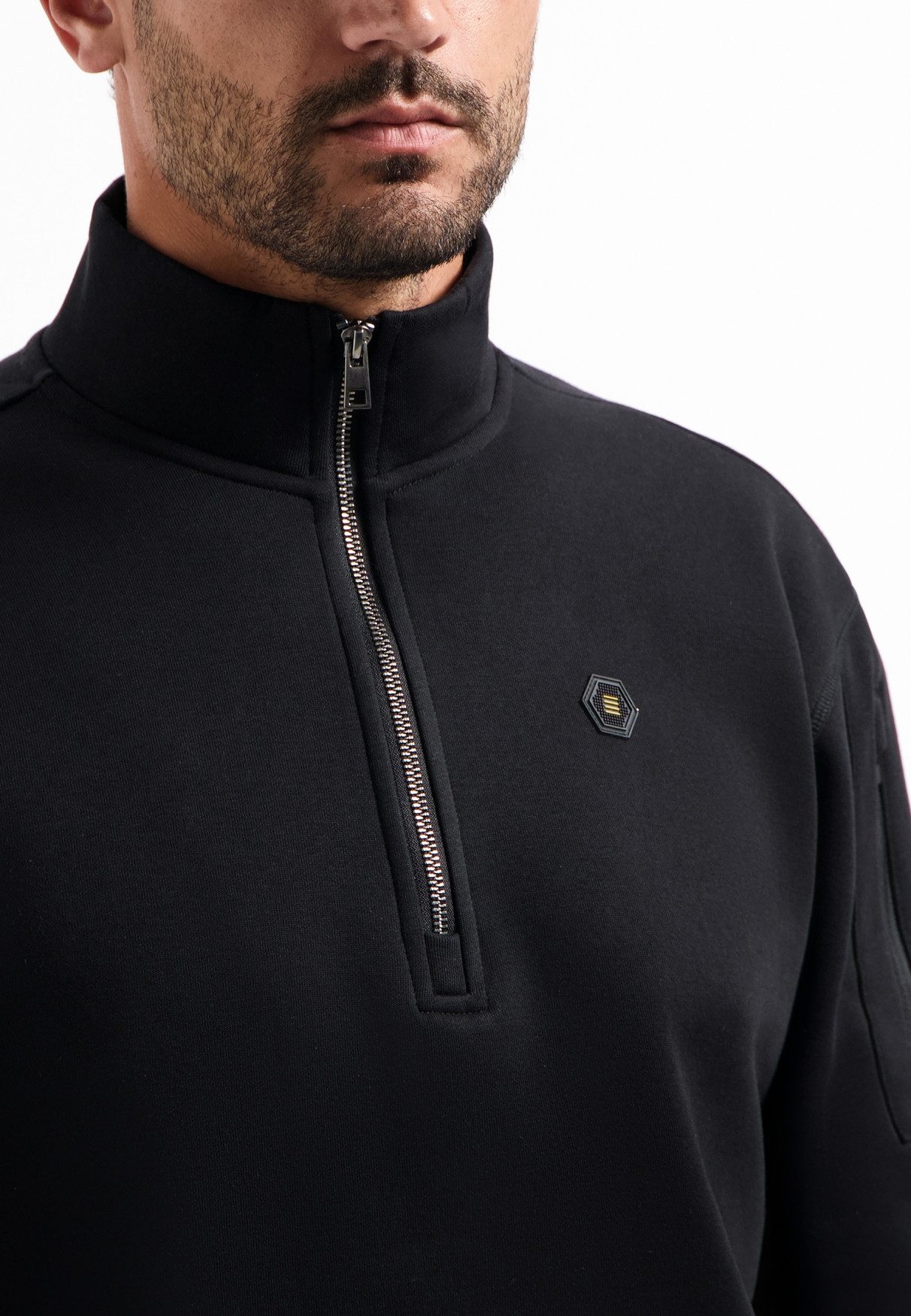 NO EXCESS Sweater No Excess Half-Zip-Pullover Sweater Half Zip Brushed