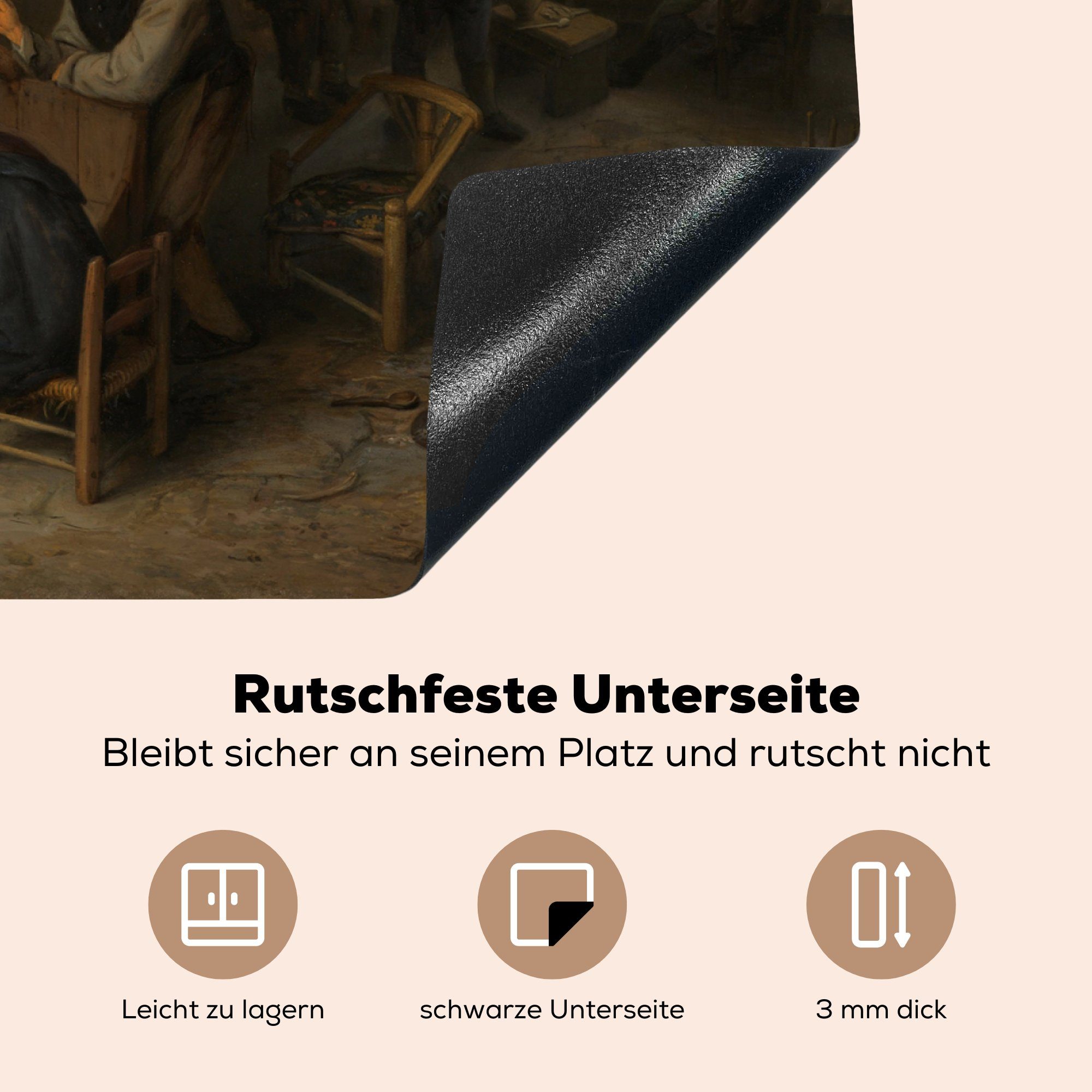 Ostade, Bäuerliche für cm, einem die - Gesellschaft Vinyl, Gemälde tlg), in (1 küche, Adriaen MuchoWow Induktionskochfeld van Haus Herdblende-/Abdeckplatte von Schutz 71x52 Ceranfeldabdeckung