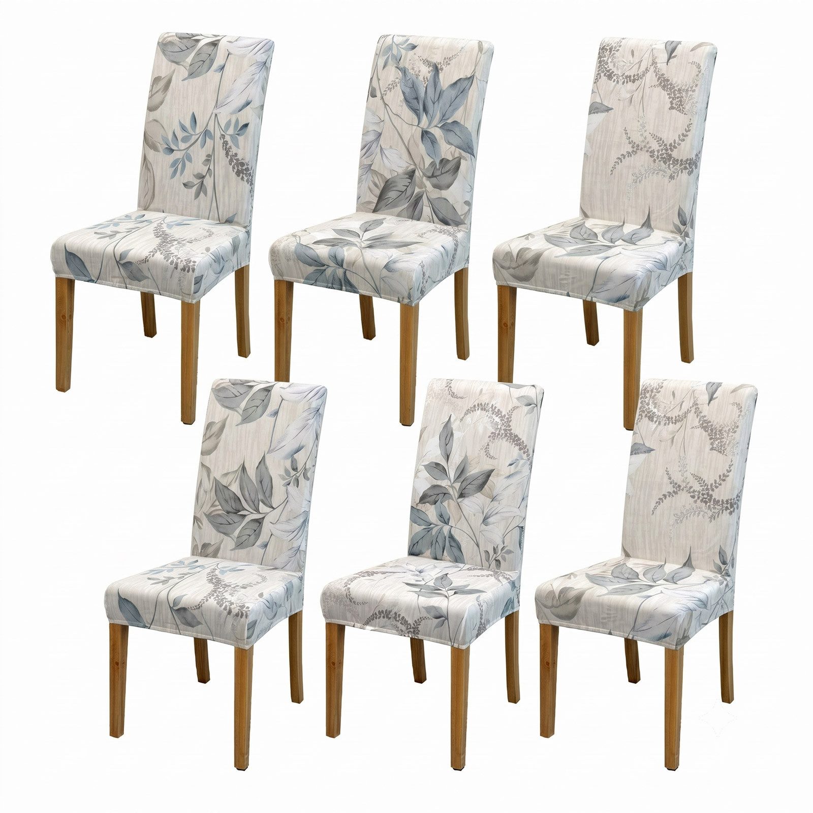 Stuhlbezug Stuhlhussen 4/6er Set Spannbezug Blätterzauber