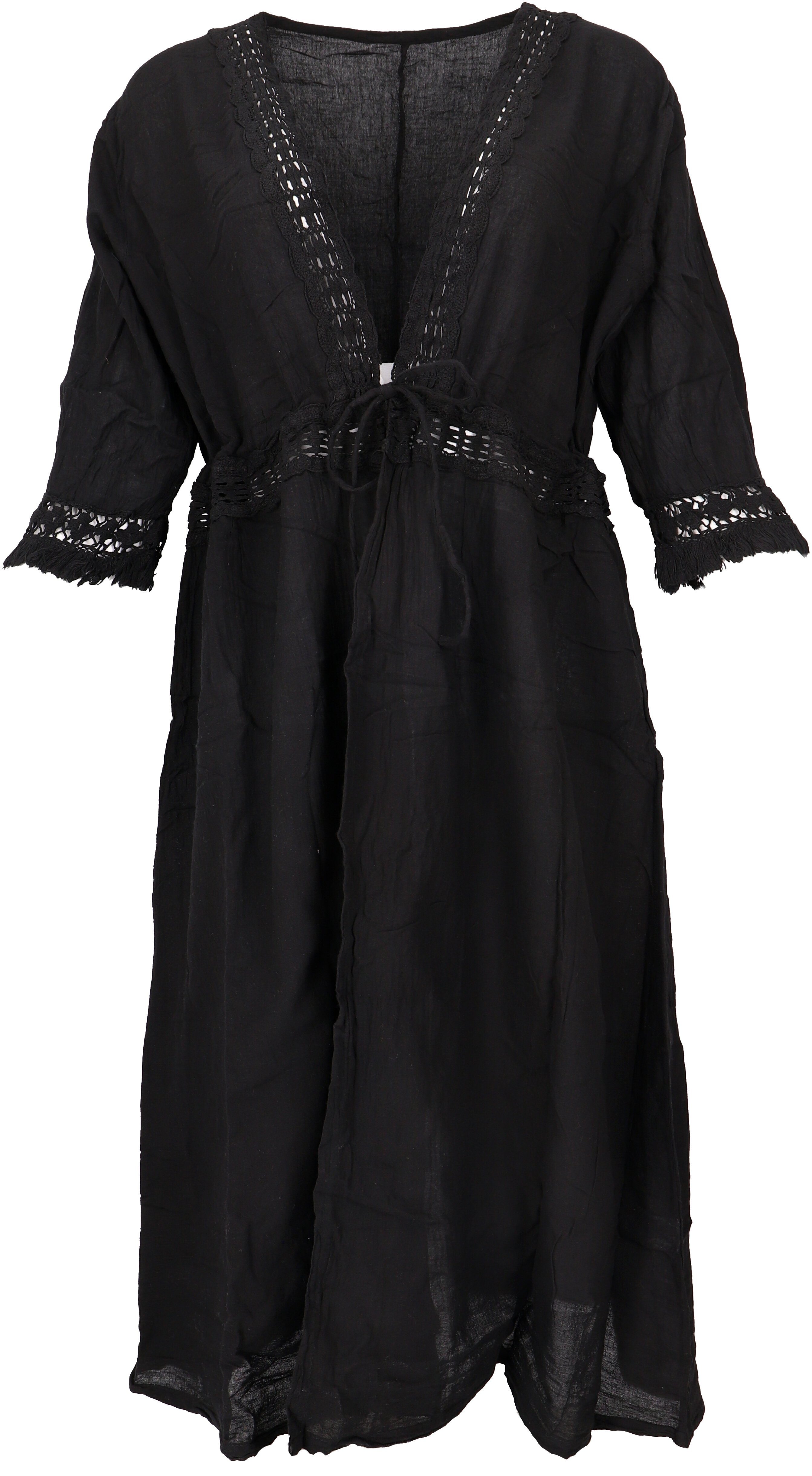 Guru-Shop Midikleid Baumwollkimono, Oversize Kimono Mantel,.. alternative Bekleidung schwarz