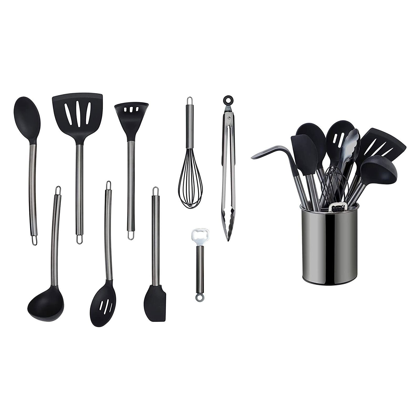 Kochbesteck Edelstahlgriff, Schwarz Utensilienhalter, Küchenorganizer-Set, mit Kochset ECHTWERK mit Black